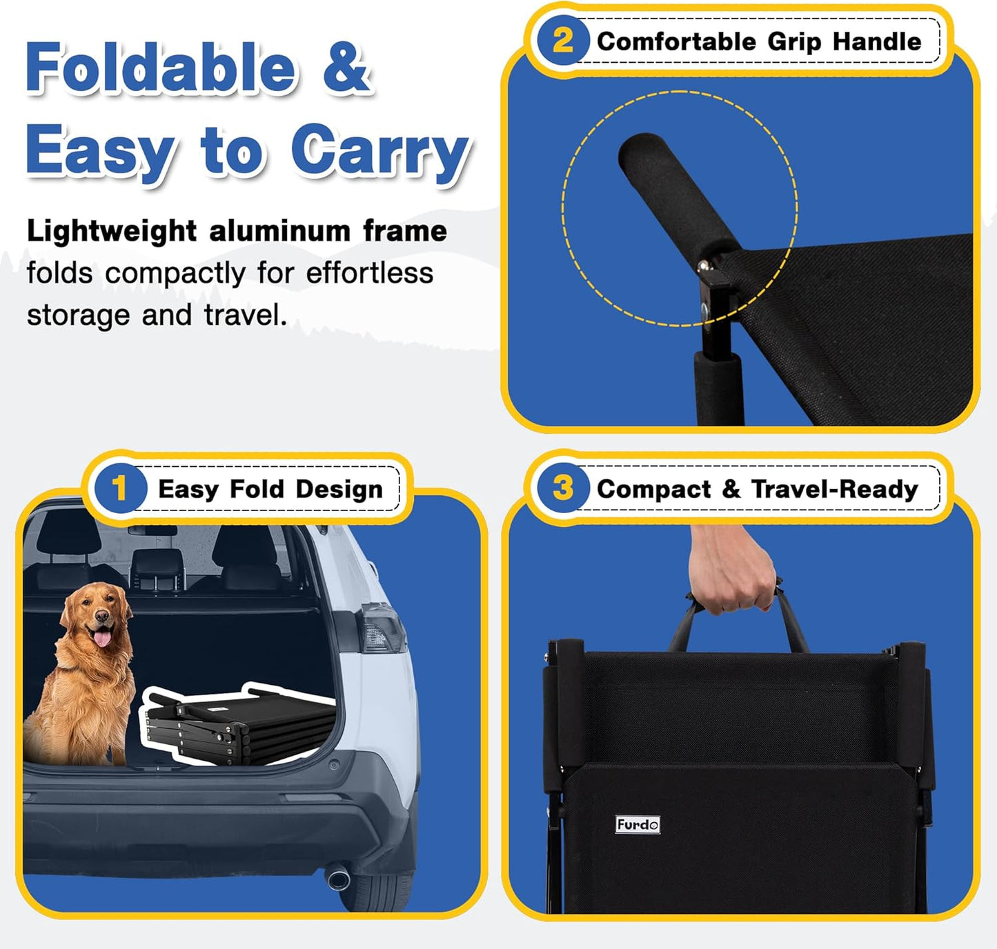 Dog Stairs for Large Dogs, for Medium Dogs, Foldable Dog Ramp for Car & SUV, Steps for Bed, Wide Non-Slip Pet Steps for Car Side Door, Truck & High Beds, Portable & Adjustable - 17" Wide