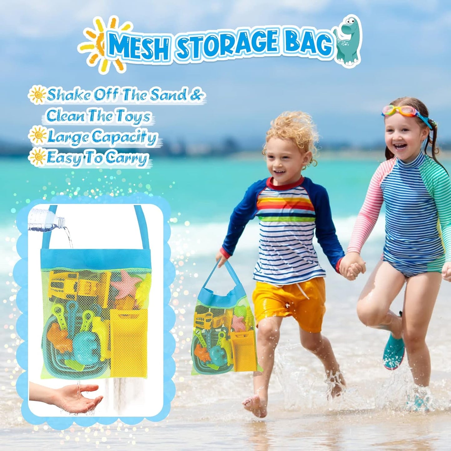 Beach Toys, Sand Toys for Kids Boys and Girls with 2 Construction Vehicle, 2 Collapsible Bucket, Sand Castle Building Kit, Sand Molds, Mesh Bag, Outdoor Toys for Kids Ages 4-8