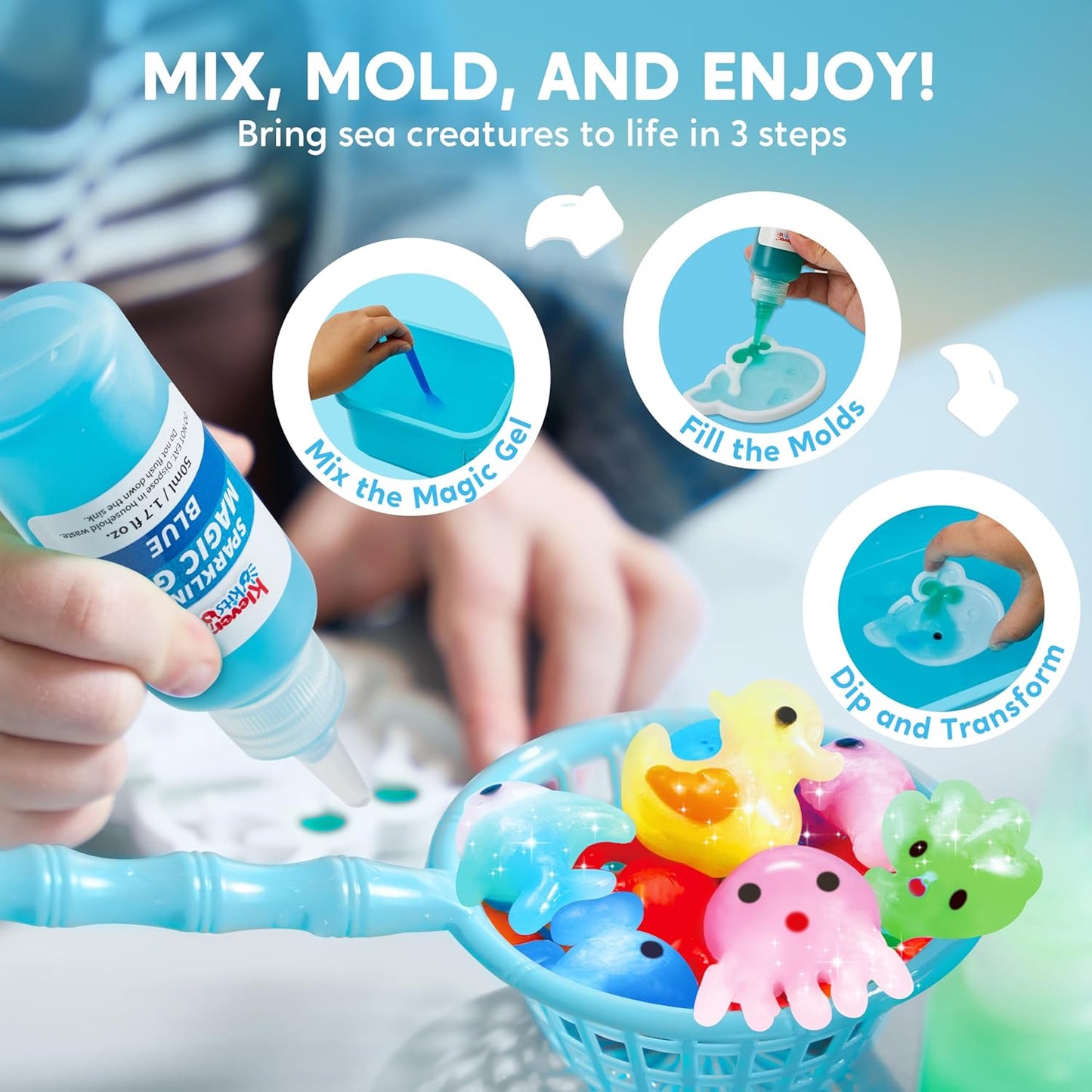 Klever Kits Water Gel Kit, Magic Fairy Water Gel Toy Kit with 10 Gels, 12 Molds, Preserving Bottle for Presents, Party Favors, Birthday Gifts, Arts & Crafts DIY STEM Kits for Kids