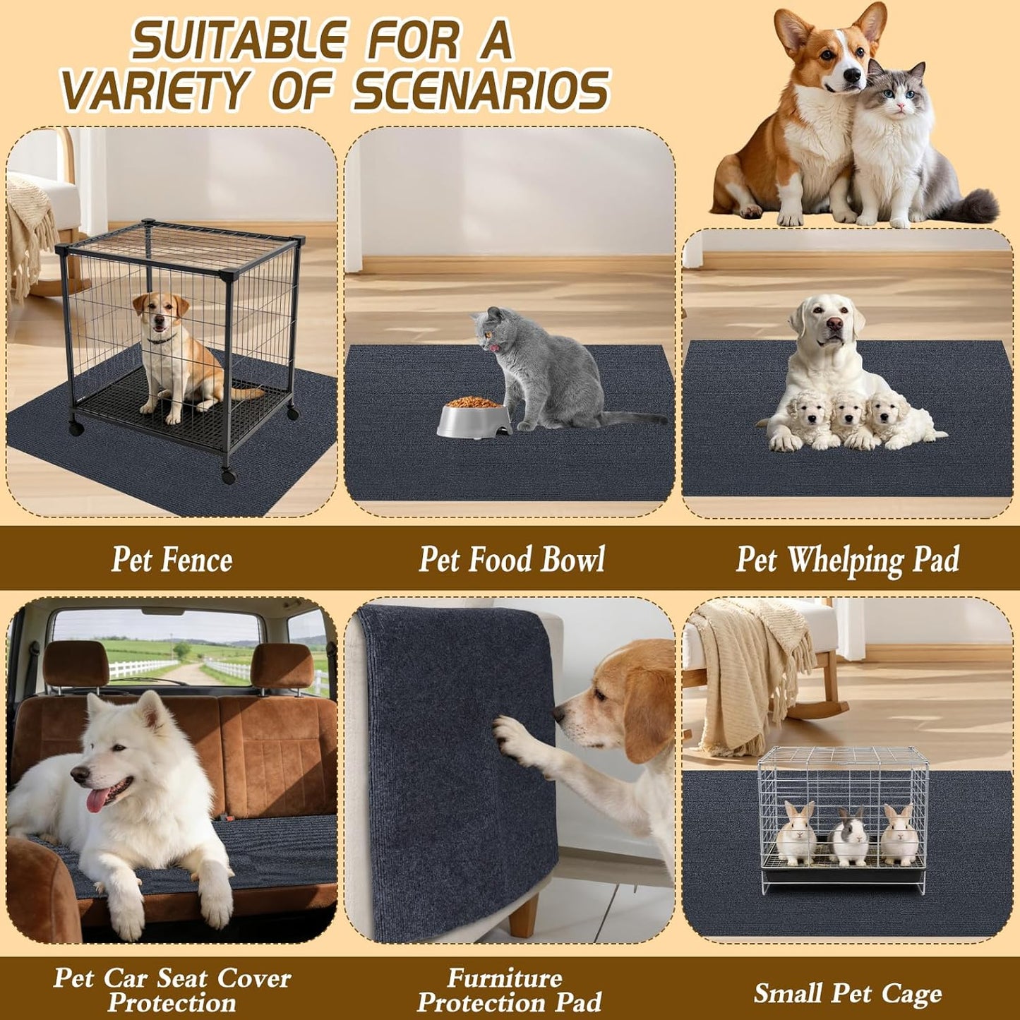 Dog Playpen Mat, Dog Crate Pad Liner for Kennel Training Under Pet Cage Non-Slip Kennel Mat to Protect Floors Extra Large Absorbs Urine Reusable Dog Playpen Mat, 47.23" X 60.23"