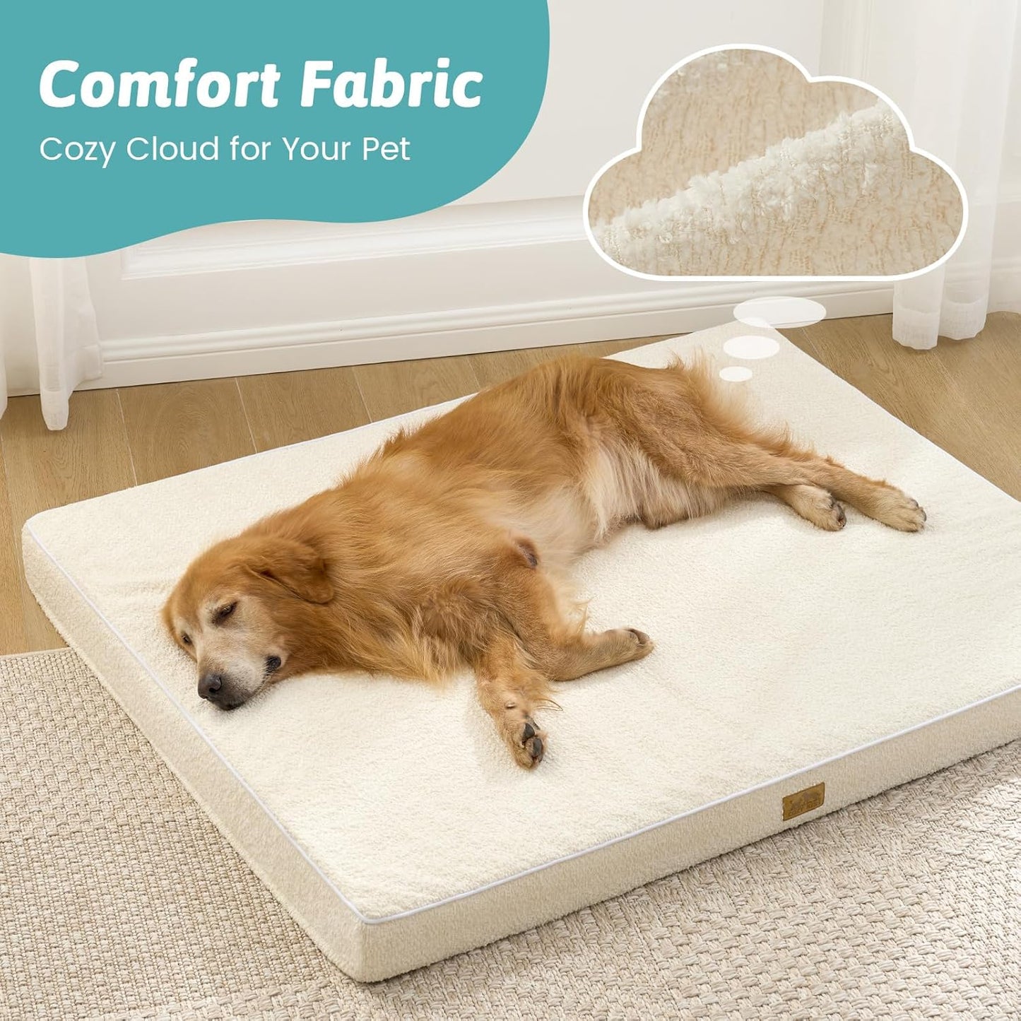 Dog Crate Bed for Medium Small Size Dogs, Rectangular Orthopedic Dog Beds, Foam Anti-Slip Bottom Pet Mat with Washable Removable Cover, Suitable for Pet Up to 40 lbs, 30x20x3 inch, Beige