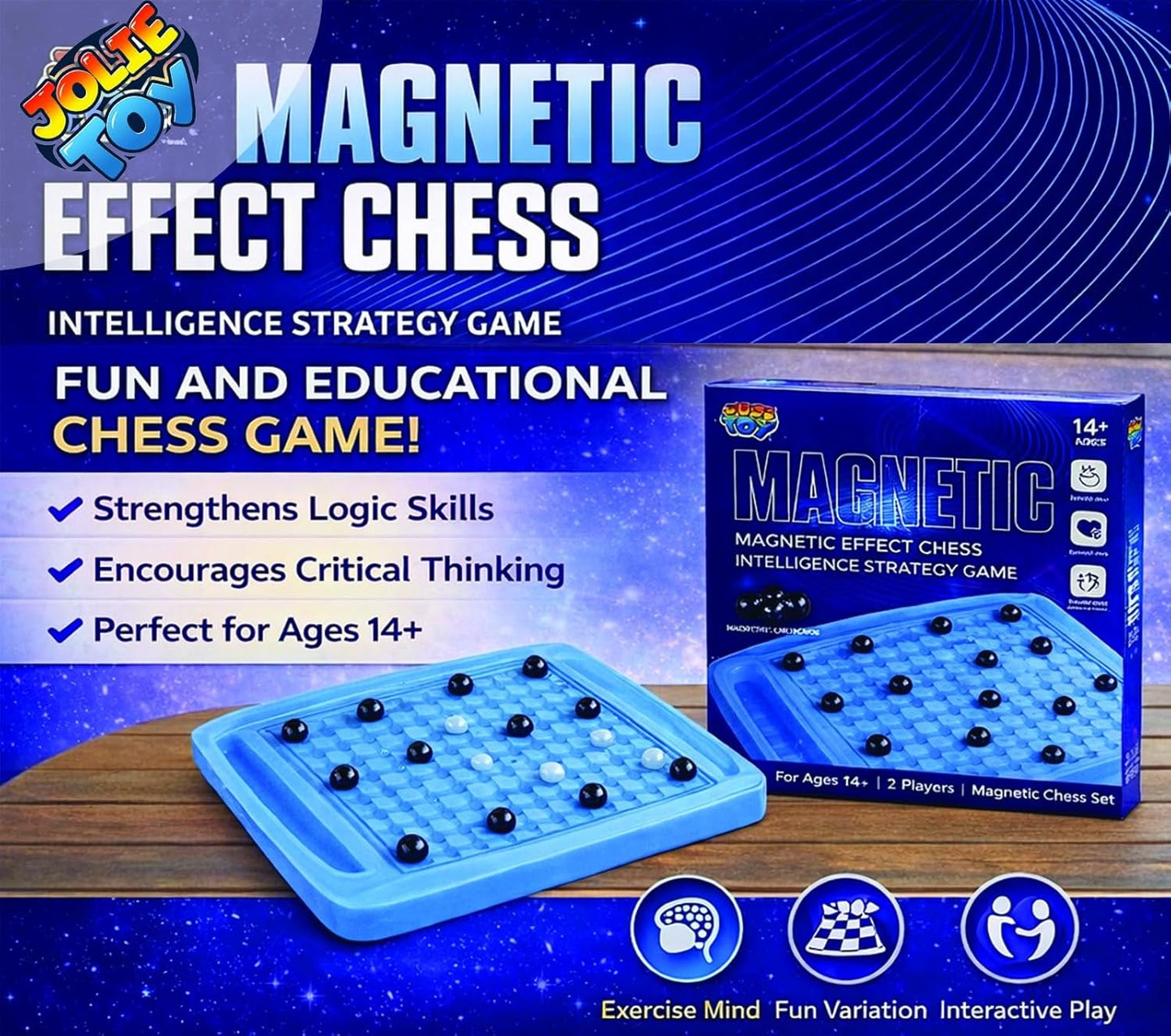 JOLIETOY Magnetic Effect Chess Set – Portable Folding Board Game with Strong Magnetic Pieces for Kids & Adults, Travel Friendly Educational Strategy Game