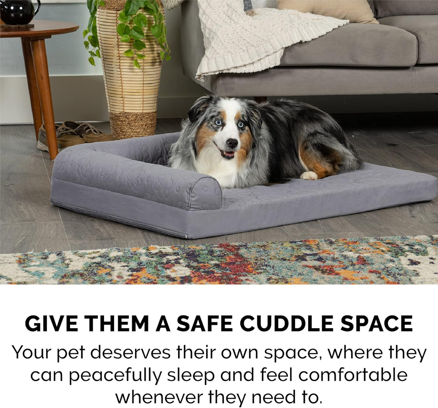 Furhaven Dog Bed L-Chaise L Shaped Chaise - Titanium, Jumbo/XL W/Same Size Waterproof Liner