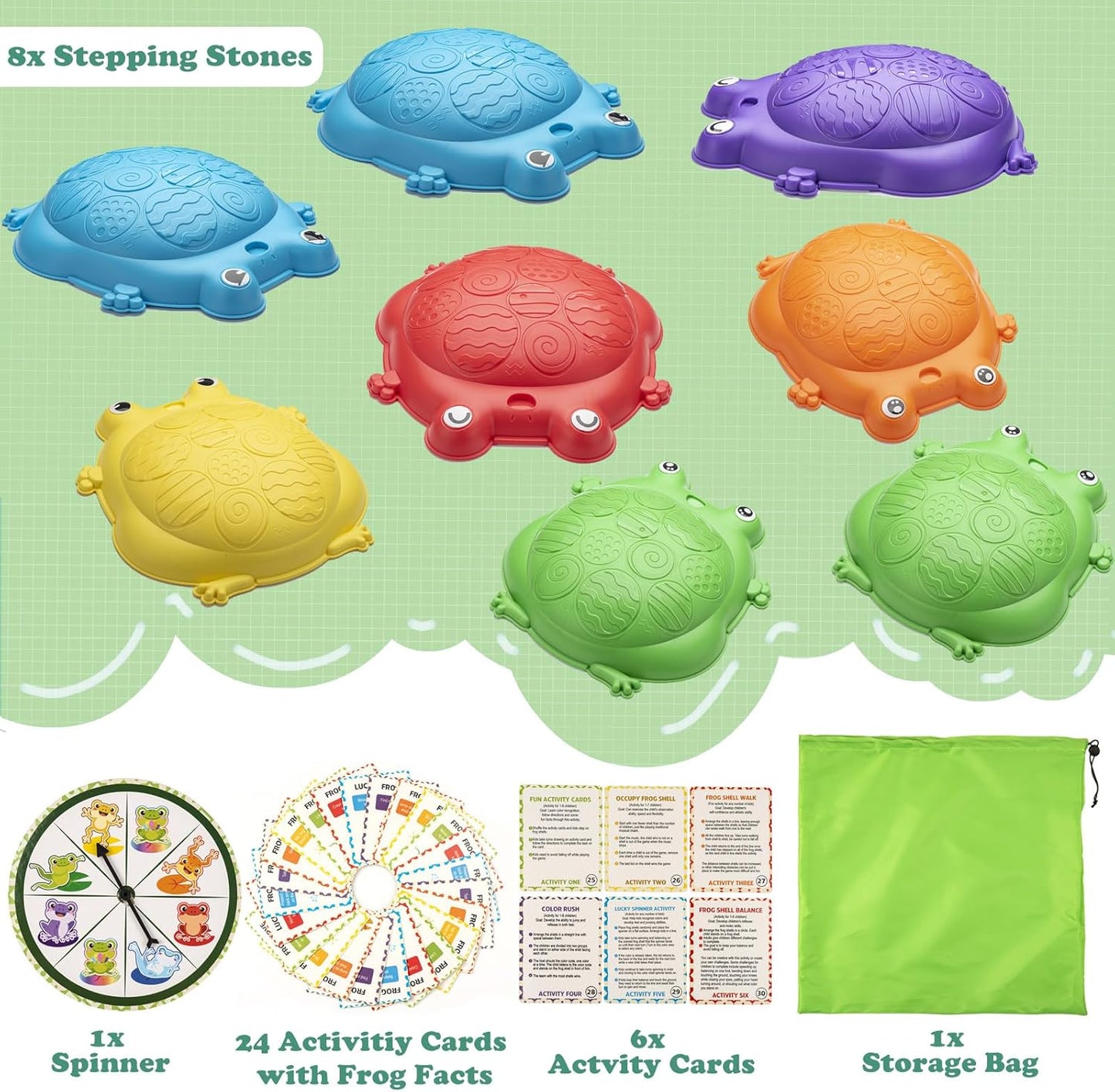 Stepping Stones for Kids Outdoor Toys for Toddlers 3-5 8 Pcs Frog Balance Step Stone Up to 265lbs Indoor Outdoor Toy for Kids Obstacle Course Sensory Toys for Toddler Ages 3-8 Gift for Boys Girls