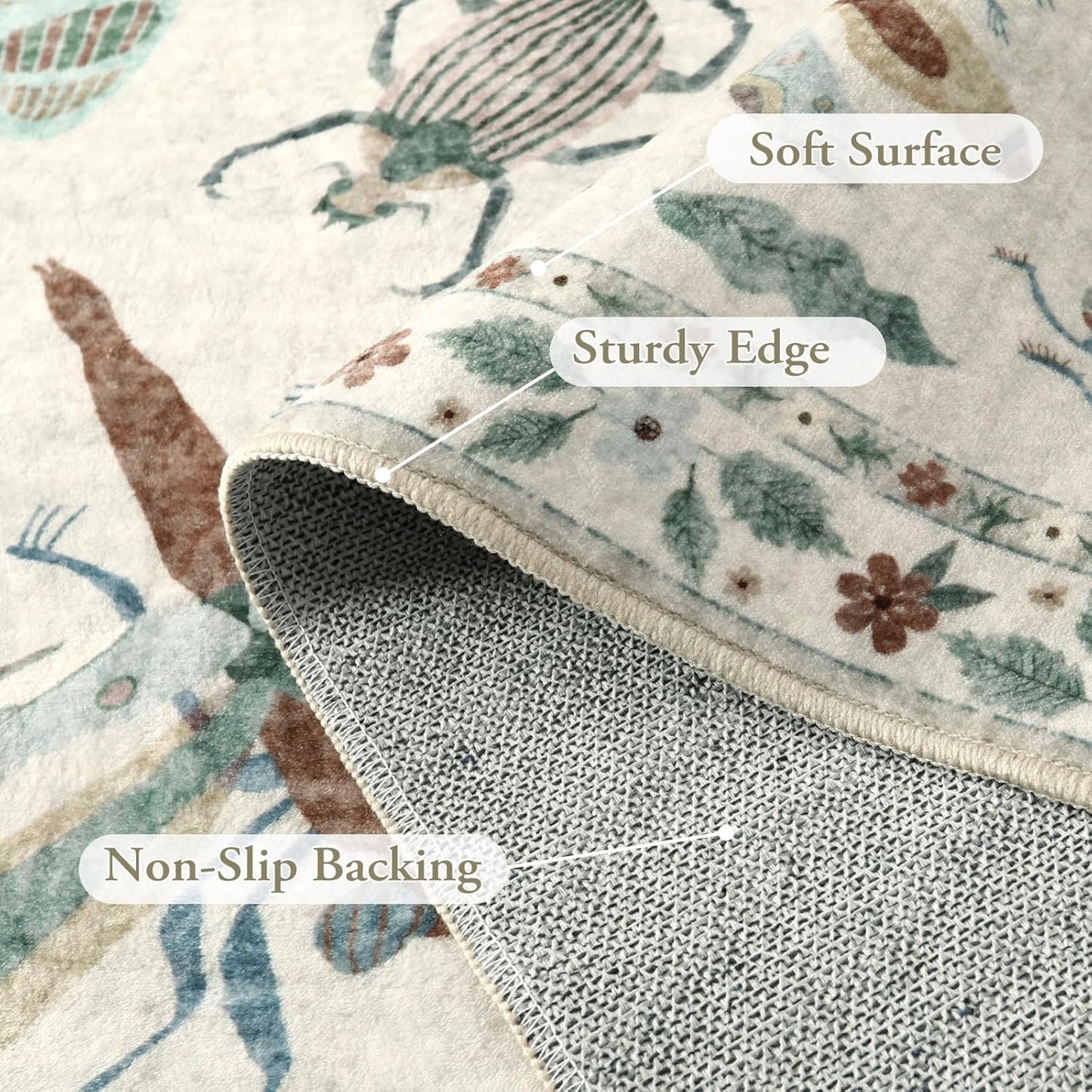 Lahome Insect Print Washable Area Rugs 5x7, Soft Rugs for Living Room Ultra-Thin Non-Shedding Modern Bedroom Rug, Throw Rug Large Carpet for Dining Room Nursery Vionnet(5'x7',Beige)