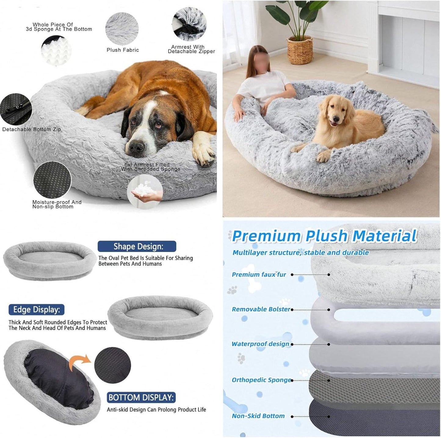 Plush Large Adult Dog Bed, Giant Human Pet Sleeping Bean Bag, Washable Lunch Break Bed (165 * 100cm) (165 * 100cm)