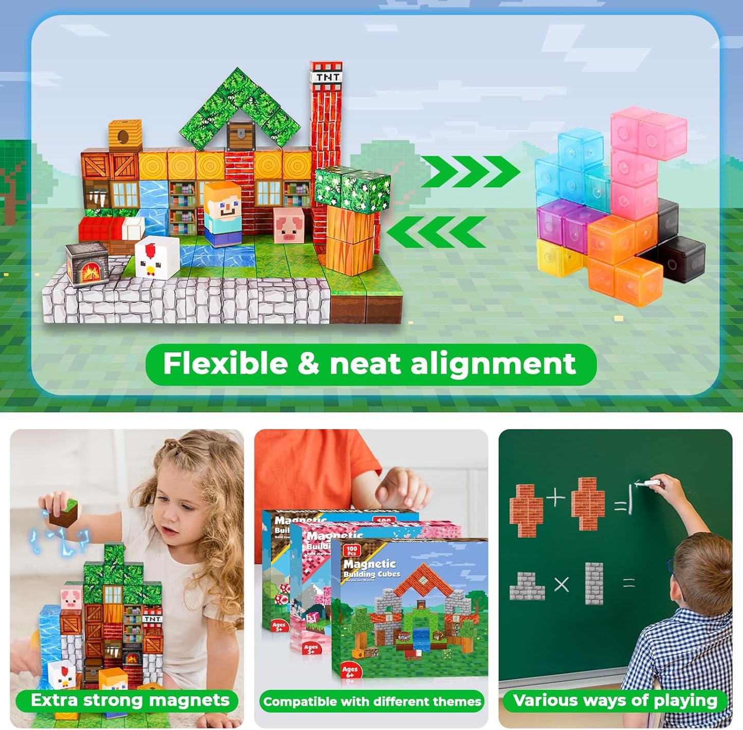 Goody King Magnetic Blocks |100PCS Magnetic Building Cube Game, Constructions Toys for Boys & Girls Age 3-4, 5 6 7 8 9 10, STEM Montessori Stacking Toy, Sensory Tiles Building Birthday for Toddlers