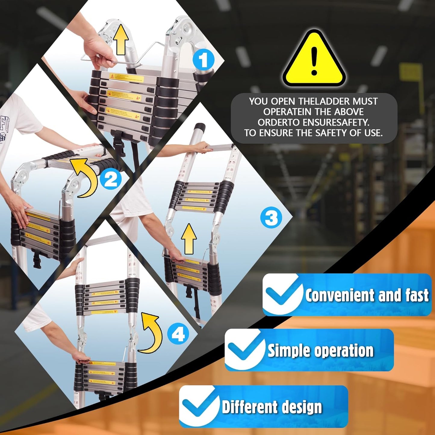 16.5 FT A-Frame Telescoping Ladder,8+8 Step Ladder,330LB Load Capacity,Portable Telescopic Folding Extension Ladder Heavy Duty Collapsible (5M(2.5m+2.5m)/16.5FT A Frame)