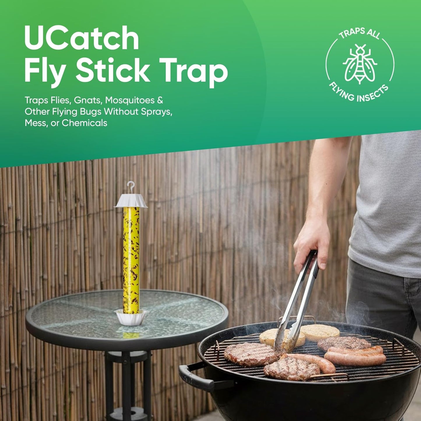 Sticky Fly Trap Indoor & Outdoor Pack of 4 | Hanging Fly Stick for Gnats, Flies, Wasps, Mosquitoes & Other Flying Bugs | Fly Trap Sticky | Home Pest Control | Flying Insect Trap Rolls | Ucatch
