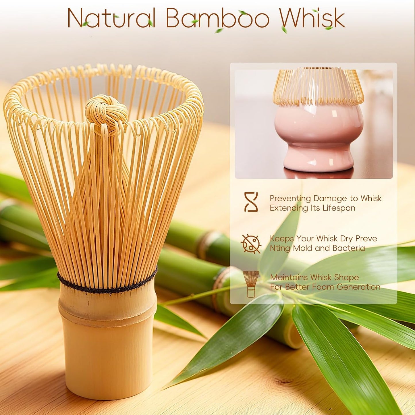 Matcha Whisk Set, Ceramic Matcha Set Includes Bowl & Holder, Bamboo Whisk (Chasen), Scoop, Spoon and Sifter, 6PCS Matcha Kit Covers Everything Needed for Making Matcha (Pink)