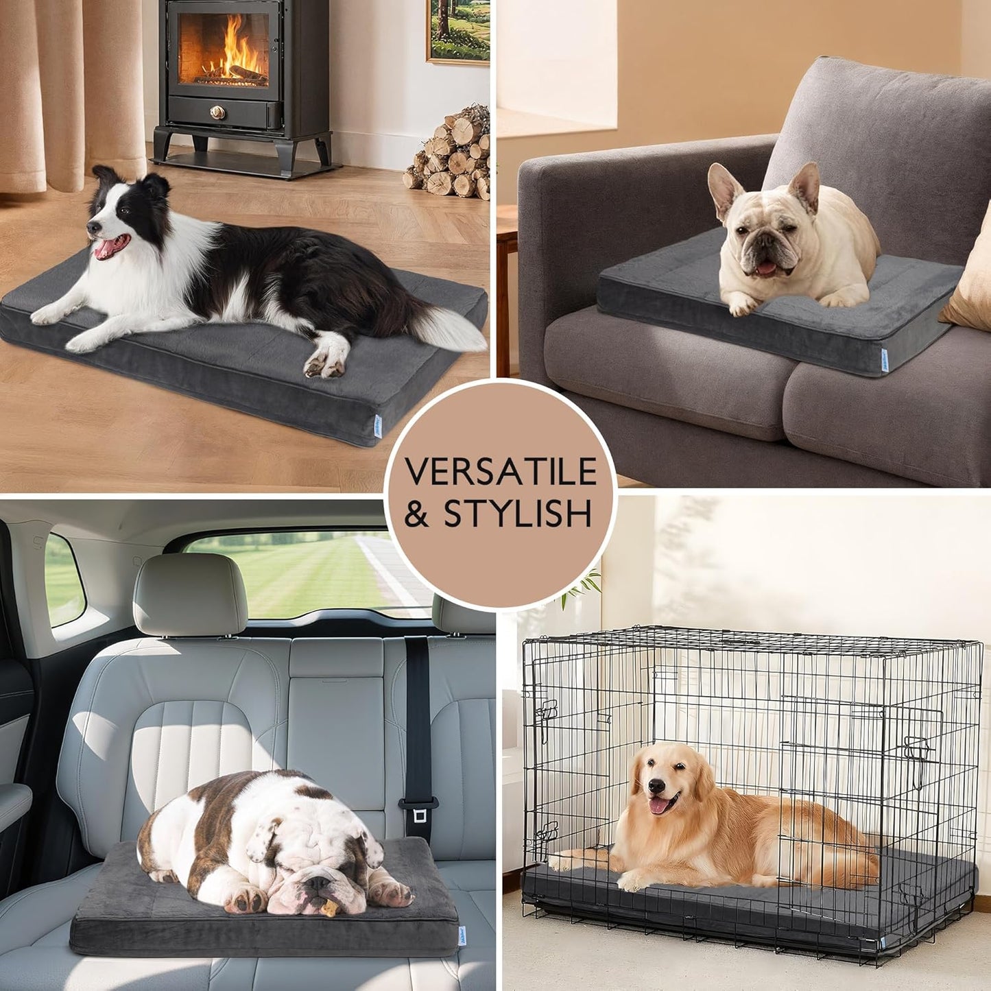 Dog Bed for Medium Dog - Orthopedic Pet Beds with Memory Foam, Waterproof Removable Washable Cover with Non-Slip Bottom, Grey, 30" L x 20" W x 3" H