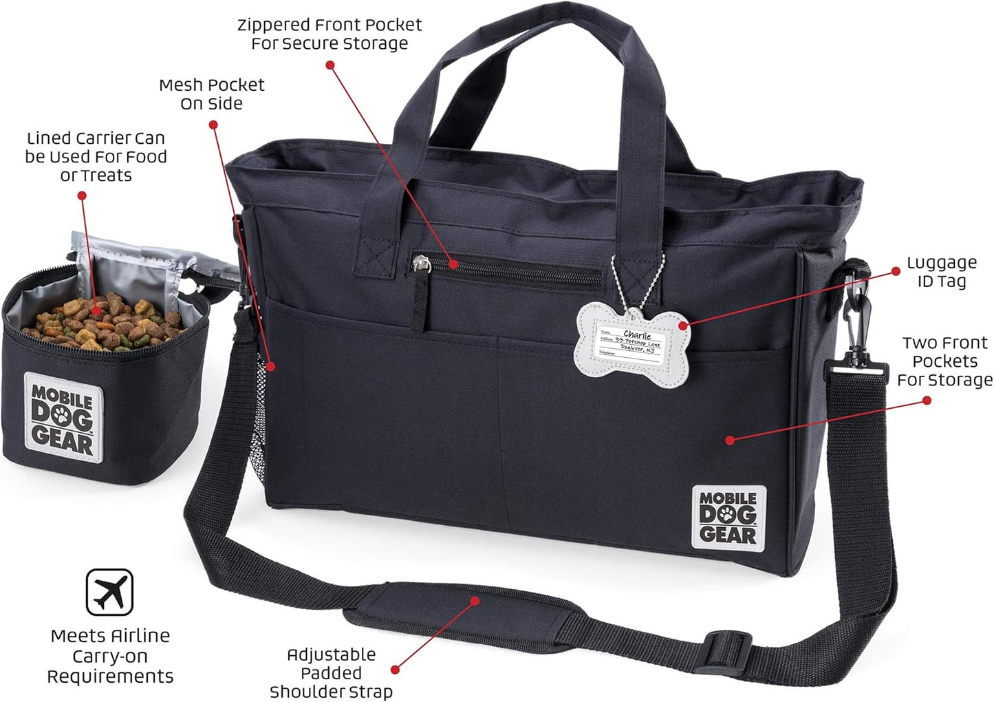 Mobile Dog Gear, Day Away Tote Bag, Black, One Size, Meets Airline Requirements