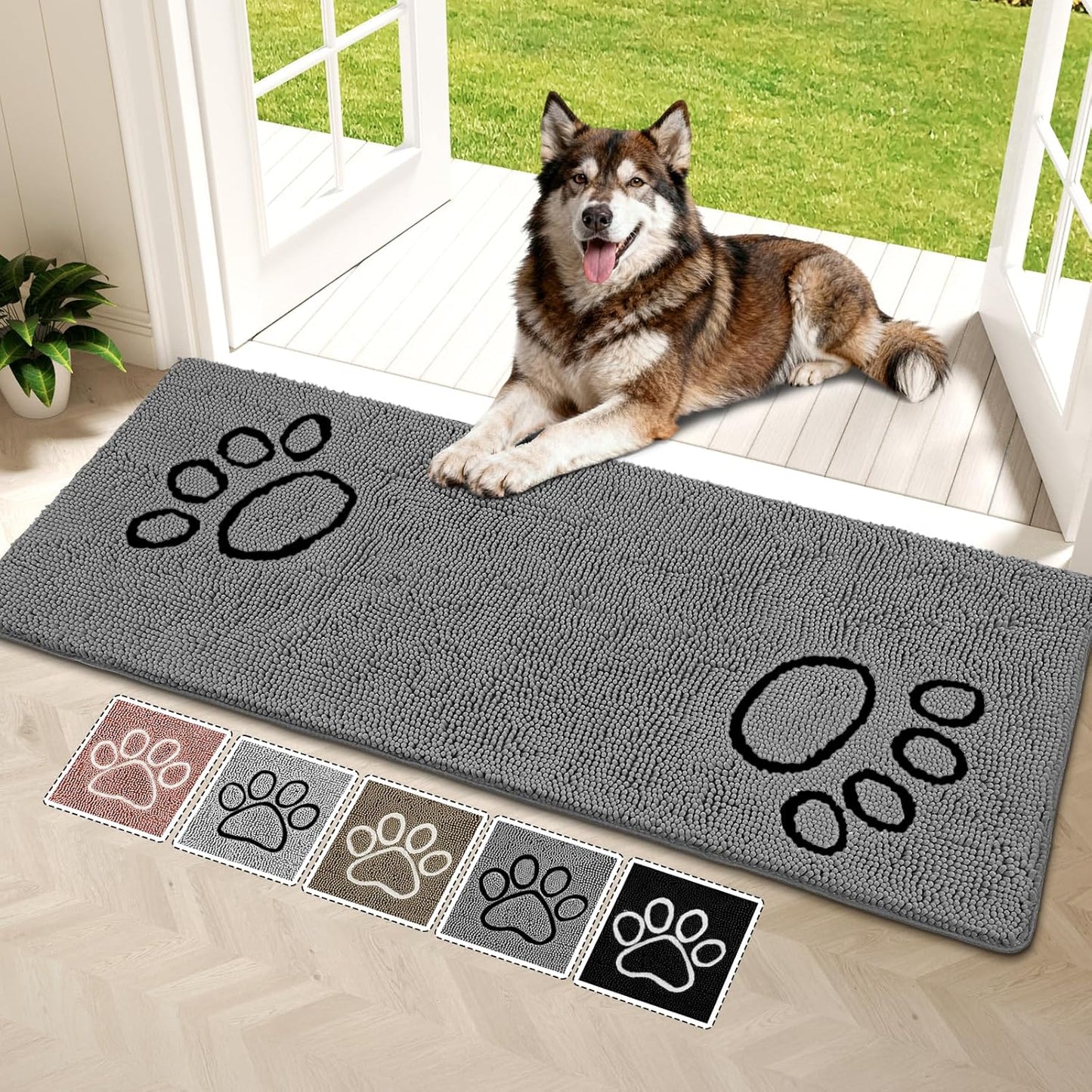 Bcoimo Super Absorbent Dog Door Mat, 60"*24" Anti Slip Mat for Muddy Paws, Pet Rugs for Dirty Paws Washable That Absorbs Moisture and Dirt, for Dog Cage and Pet Resting Carpet