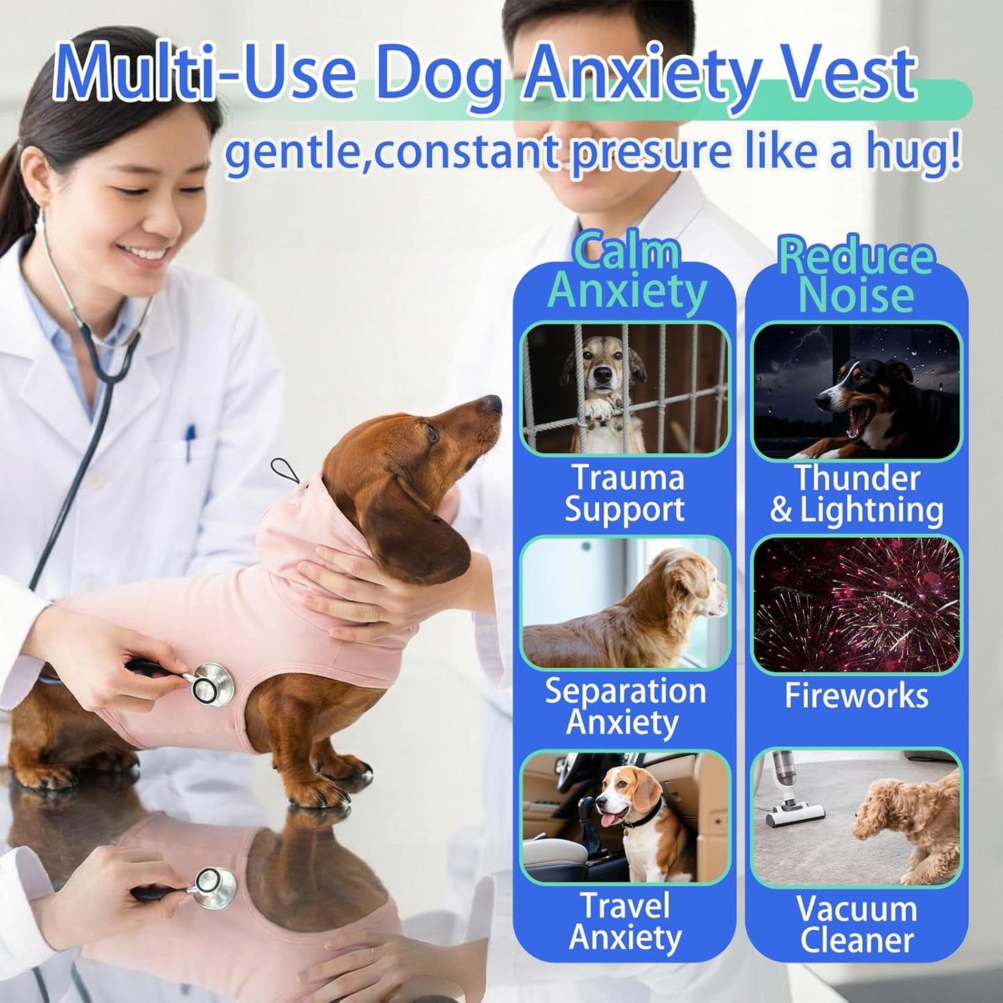 MIGOHI Adjustable Dog Anxiety Vests for Small Dogs, Dog Calming Shirt with Gentle,Constant Pressure for Fireworks,Noise,Comfort Vests for Anxiety, Ear Wrap,New Places,Social Stress, XS,Pink