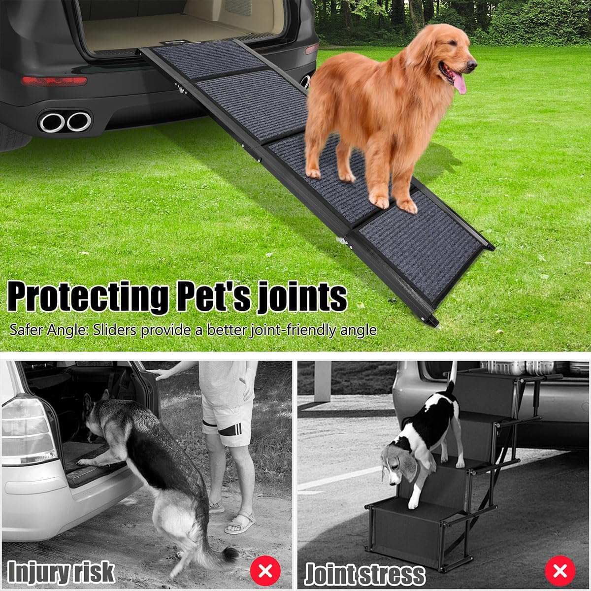 GaliGali Dog Ramp for Car, Portable Folding Pet Stair Ramp with Non-Slip Carpet, 71"Long&19.7"Wide, Wider Dog Stair Allows Medium to Large Dogs Up to 250 lbs to Enter Car SUV and Truck GALILVTI180 50