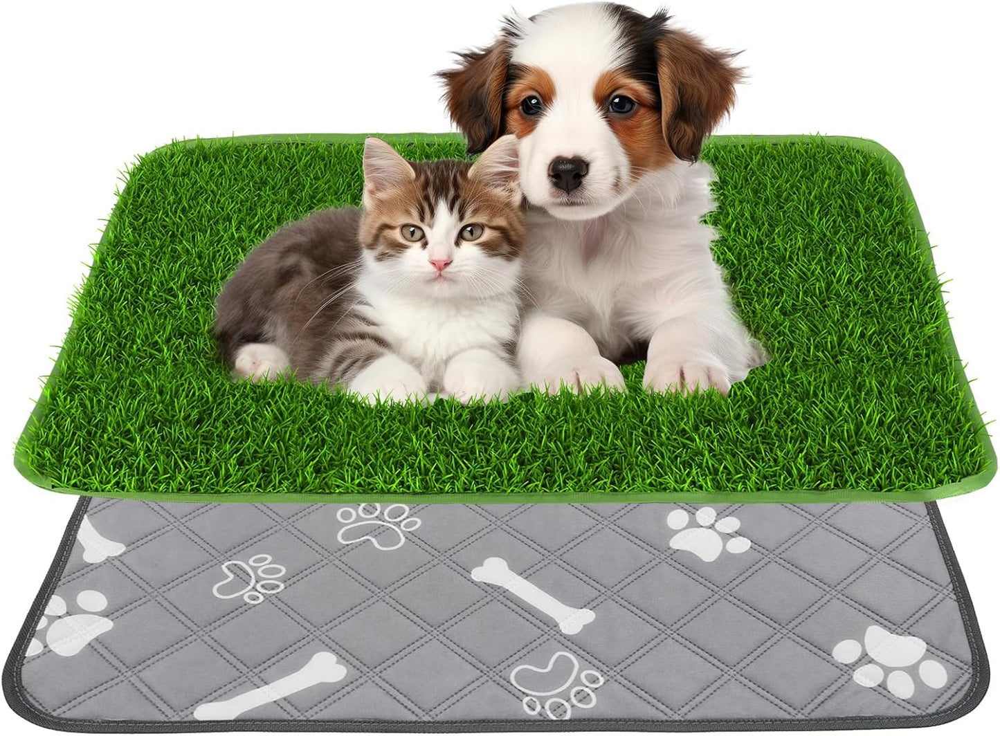 Dog Grass Pad with Washable Pee Pad - 28"x18" Artificial Grass Puppy Training Mat, Non-Slip & Super Absorbent, Reusable Indoor/Outdoor Potty Solution for Small/Medium Dogs