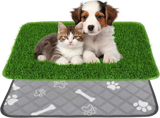 Dog Grass Pad with Washable Pee Pad - 28"x18" Artificial Grass Puppy Training Mat, Non-Slip & Super Absorbent, Reusable Indoor/Outdoor Potty Solution for Small/Medium Dogs