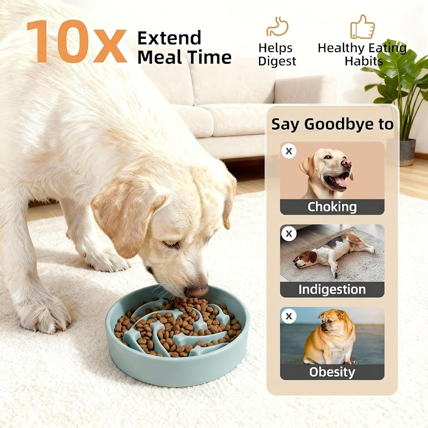 Ceramic Slow Feeder Dog Bowls Large Breed, 2 Cups Slow Eating Dog Bowl, Anti-Gulping Pet Food Bowl Reduce Choking, Heavy Puzzle Maze Design Pet Dishes for Fast Eaters, 8.3 inch - Light Green