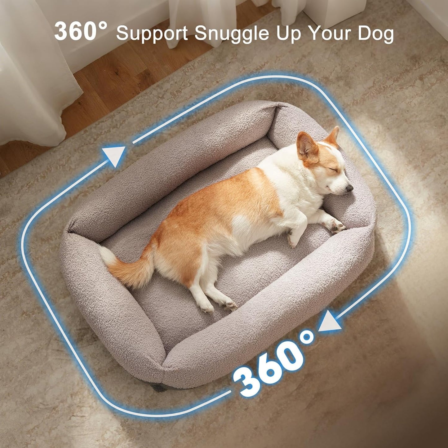 FURTIME Dog Bed Large Sized Dogs, Washable Comfy Fluffy Medium Dog Beds, Removable Zipper Cover Machine Wash, Soft Orthopedic Bed Durable Pet Cuddler with Anti-Slip Bottom, 36"x27"x8", Grey