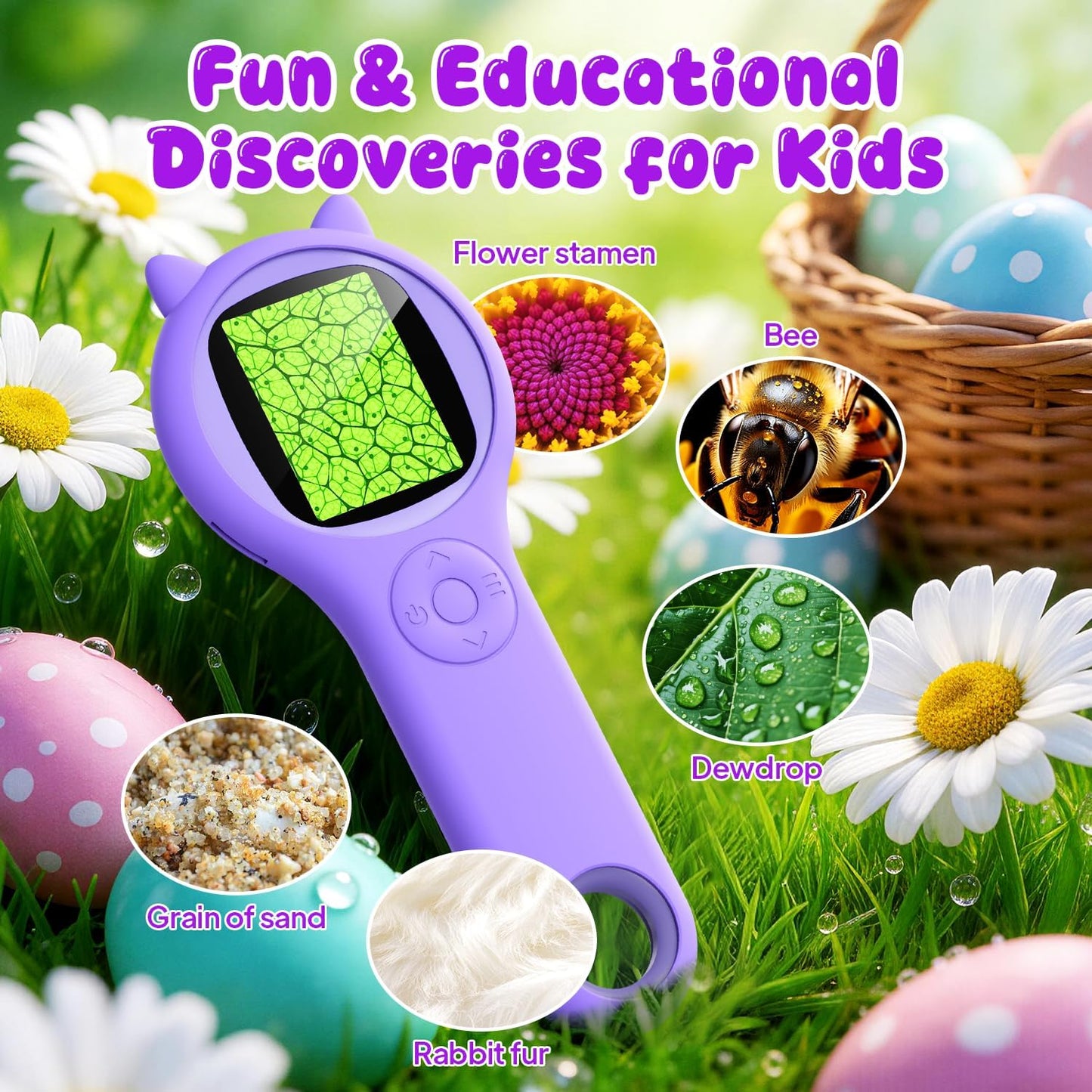 Microscope for Kids - Mini Pocket Handheld Microscope for Toddlers-STEM Educational Science Kit Toys for Spring Outdoor Easter Birthday Gifts Toys for 5 6 7 8 9 10 11 12 Year Old Girls（Purple）