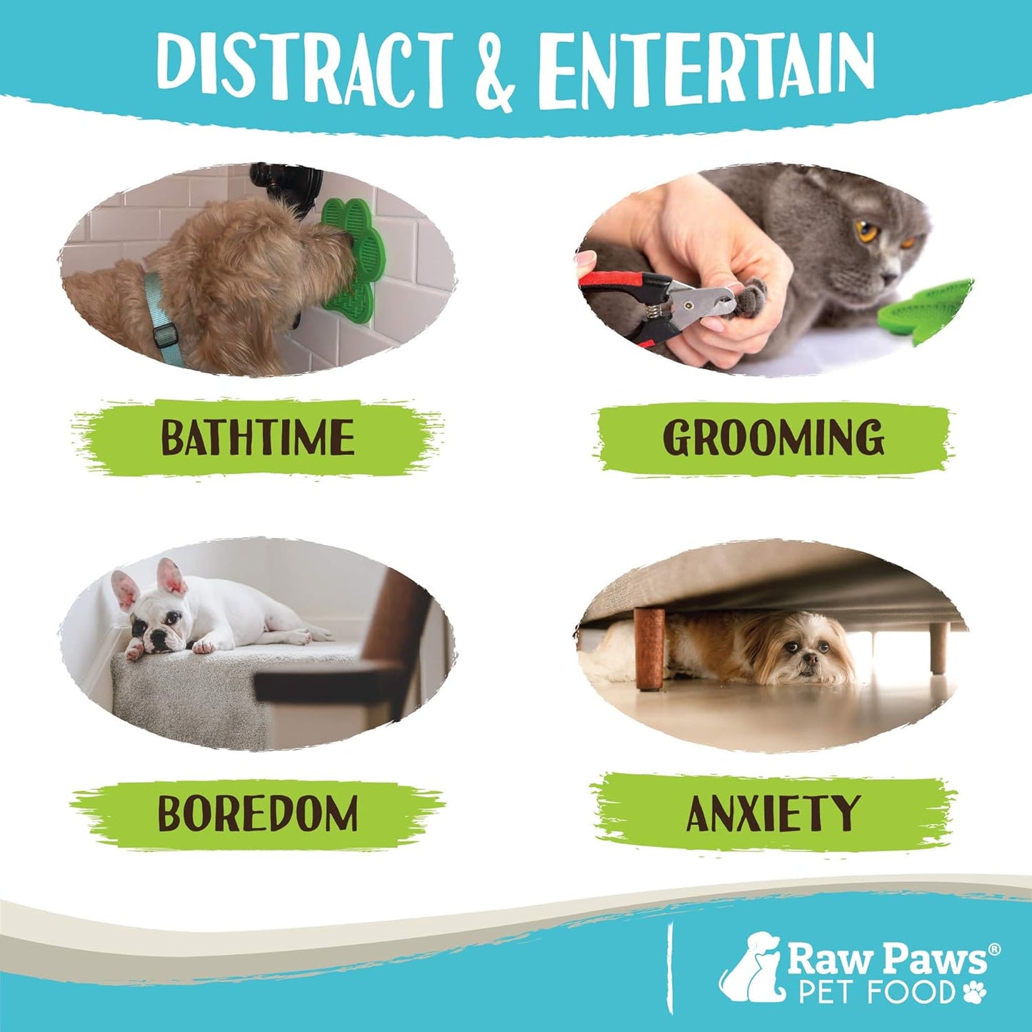 Raw Paws Licking Mats, 2-ct - Boredom Busters for Dogs in Shower, Licking Mat for Dogs - Dog Distraction Mat, Dog Slow Feeder Mat - Interactive Mat for Calming Anxiety - Lick Pad for Dogs & Cats