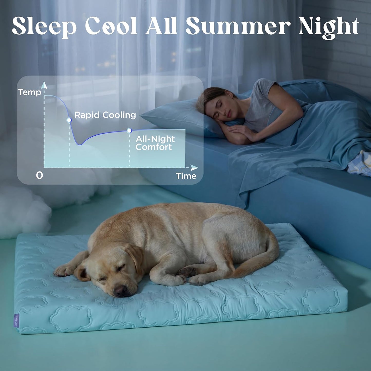 LE SURE Orthopedic Cooling Dog Bed, XL Q-Max>0.5 Cooling Mat with Removable Washable Cover, Breathable Egg Crate Foam Non-Slip Summer Pad for Extra Large Active/Senior/Long-Haired Pets, 41x27 Inch