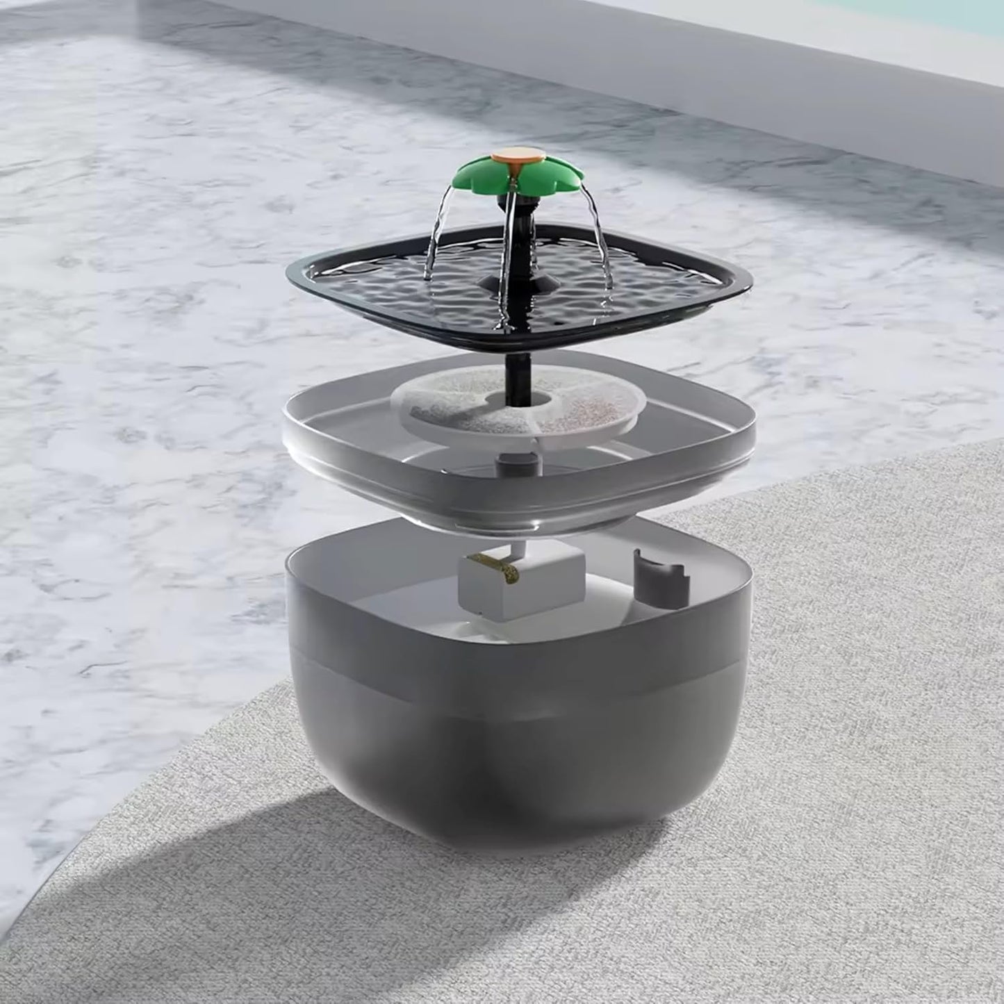 Pet Water Fountain W7, 67oz / 2 Liters Automatic Cat, Dog Water Fountain Pet Water Dispenser Ultra-Quiet Water Pump 360-degree Waterfall Shower, Automatic Pet Water Fountain, Small, Black