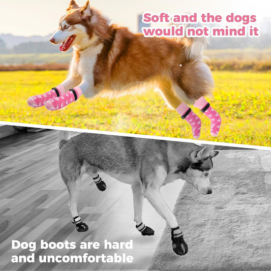 Non-Slip Dog Socks Prevent Licking Paws,Socks for Senior Dogs Walk on Hardwood Floor,Dog Grippers with Strong Traction,Dog Essentials,Pink 2 Pairs,L