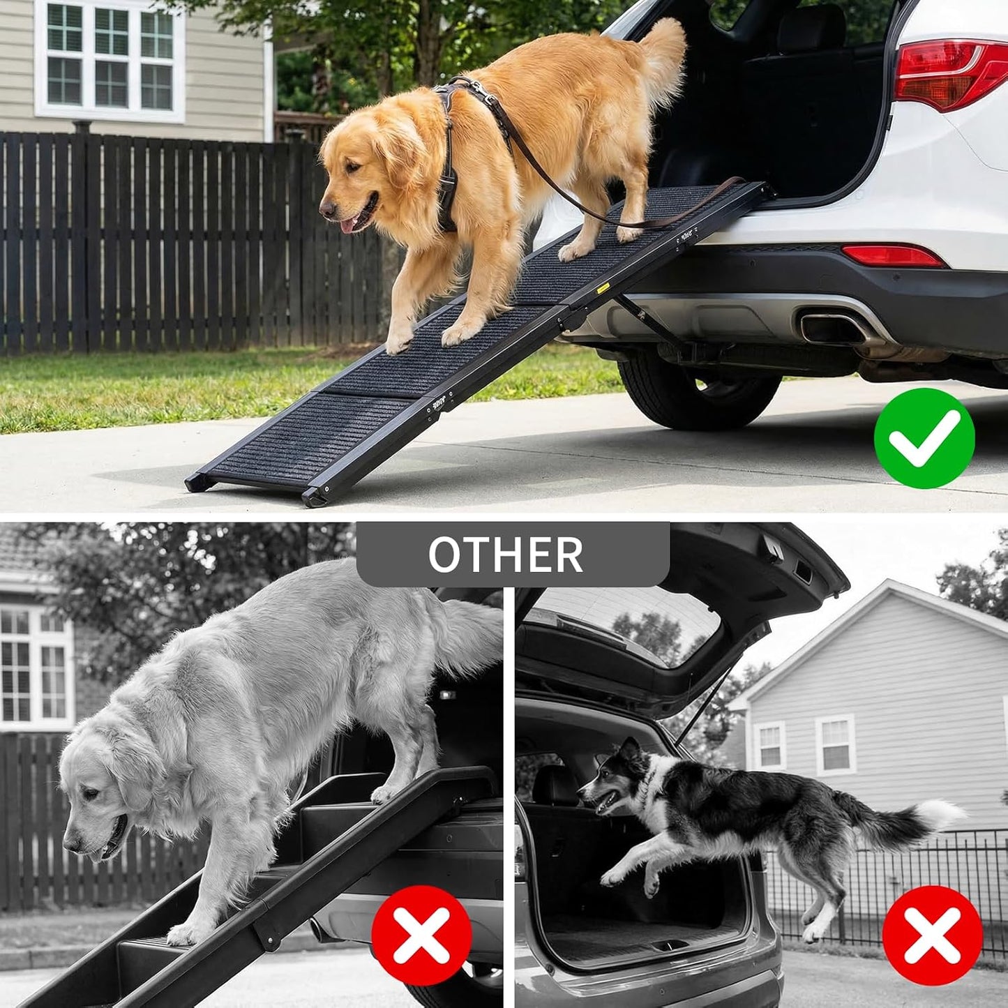 Dog Ramp for Car, SUV & Truck - 63" Long & 17" Wide Portable Folding Pet Ramp with Non-Slip Rug Surface, for Large Dogs Up to 250LBS