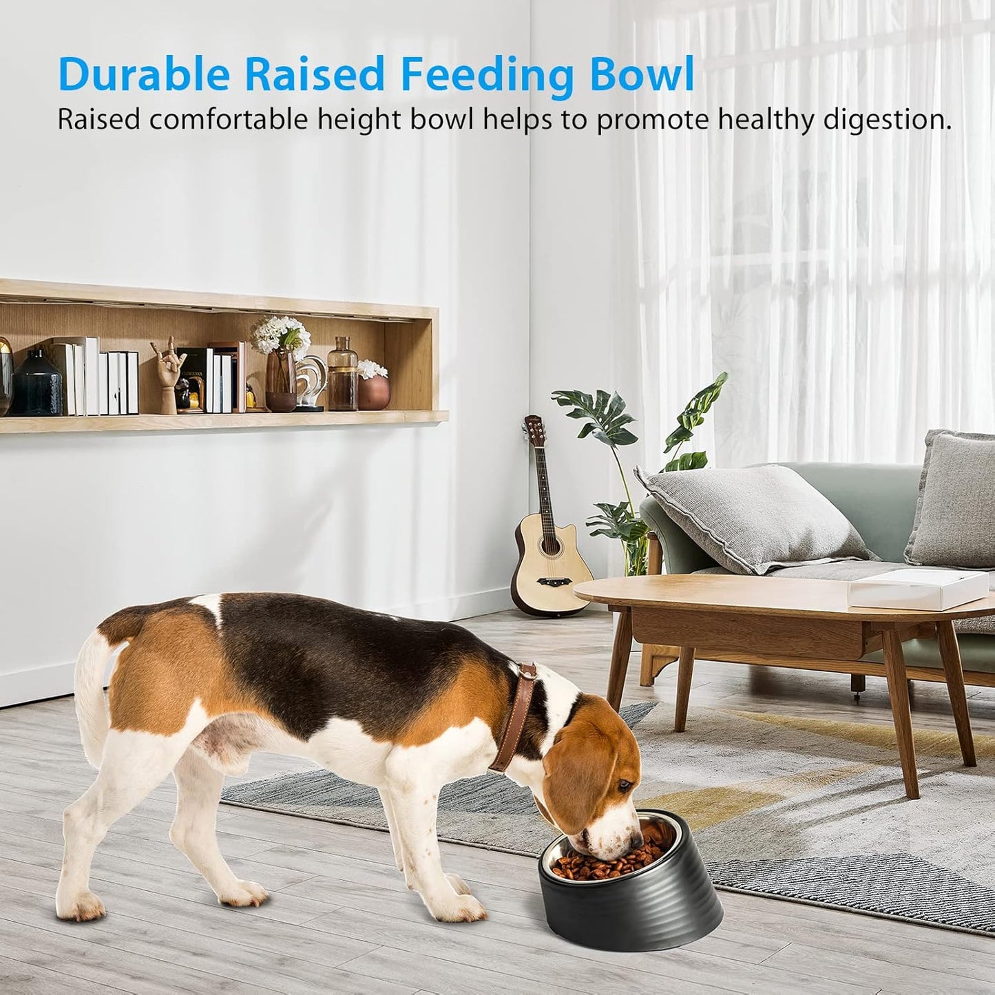 Tilted Slanted Dog Bowl 1 Cup, 15° Tilted Stainless Steel Dog Cat Food Bowl, Non-Slip & Non-Spill Pet Feeder with Elevated Detachable Melamine Stand, Easy to Get Food Dish, Medium Black