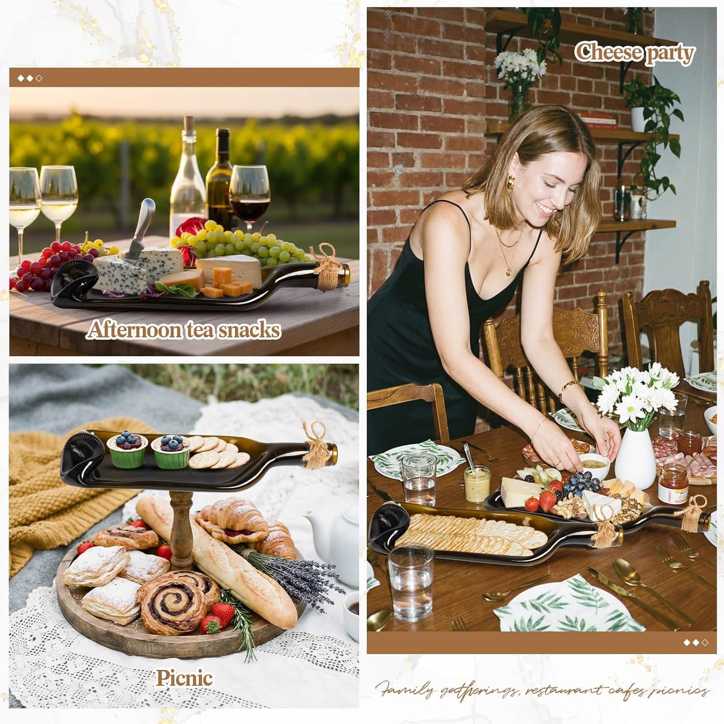 Bokon Melted Wine Bottle Serving Board Decorative Cheese Tray Charcuterie Board with Knife Fork Cracker Platter Wine Lover Gift for Accessories Gourmet Party Housewarming Mom(Brown,1 Pcs)