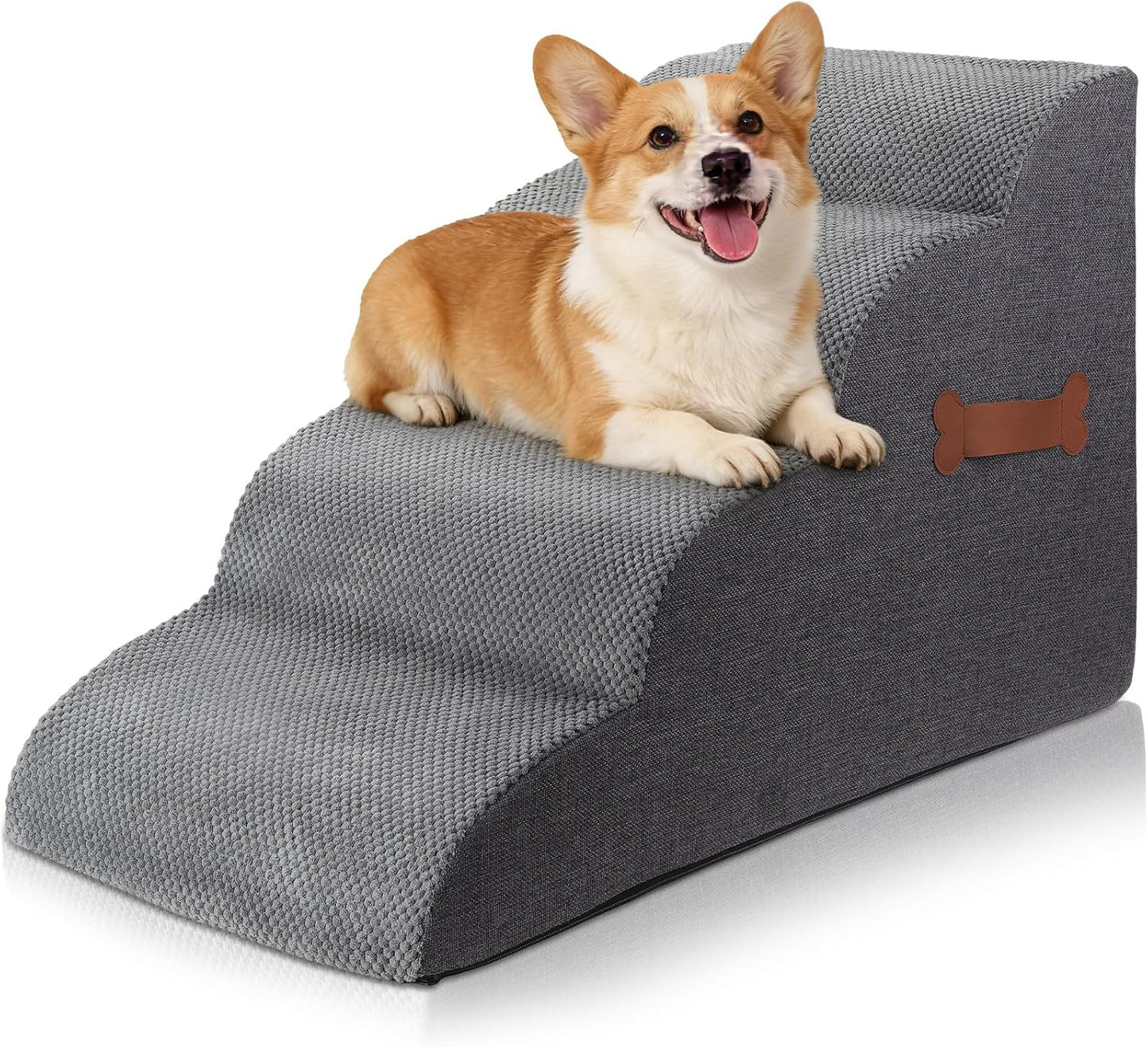 Dog Stairs for Small Dogs, 4-Step Pet Ramp for High Beds & Couches, 20" Height - Waterproof Foam Steps with Removable Washable Cover, Non-Slip & Sturdy for Cats and Senior Pets
