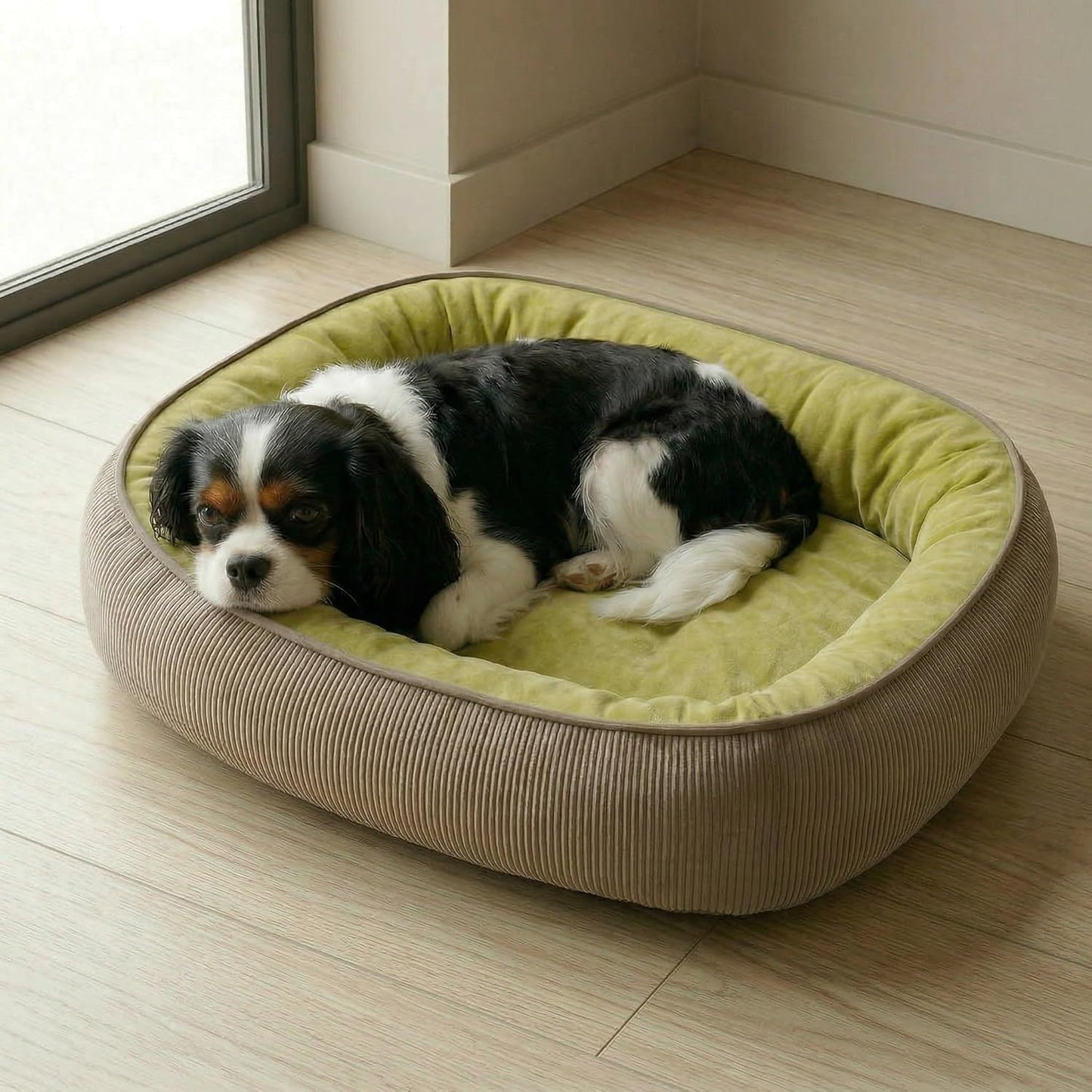 Calming Dog Bed for Medium Dogs 26"x18" - Orthopedic Washable Pet Bed with Anti-Slip Bottom, Indoor Soft Cat Bed with Removable Cover (Lime Green)