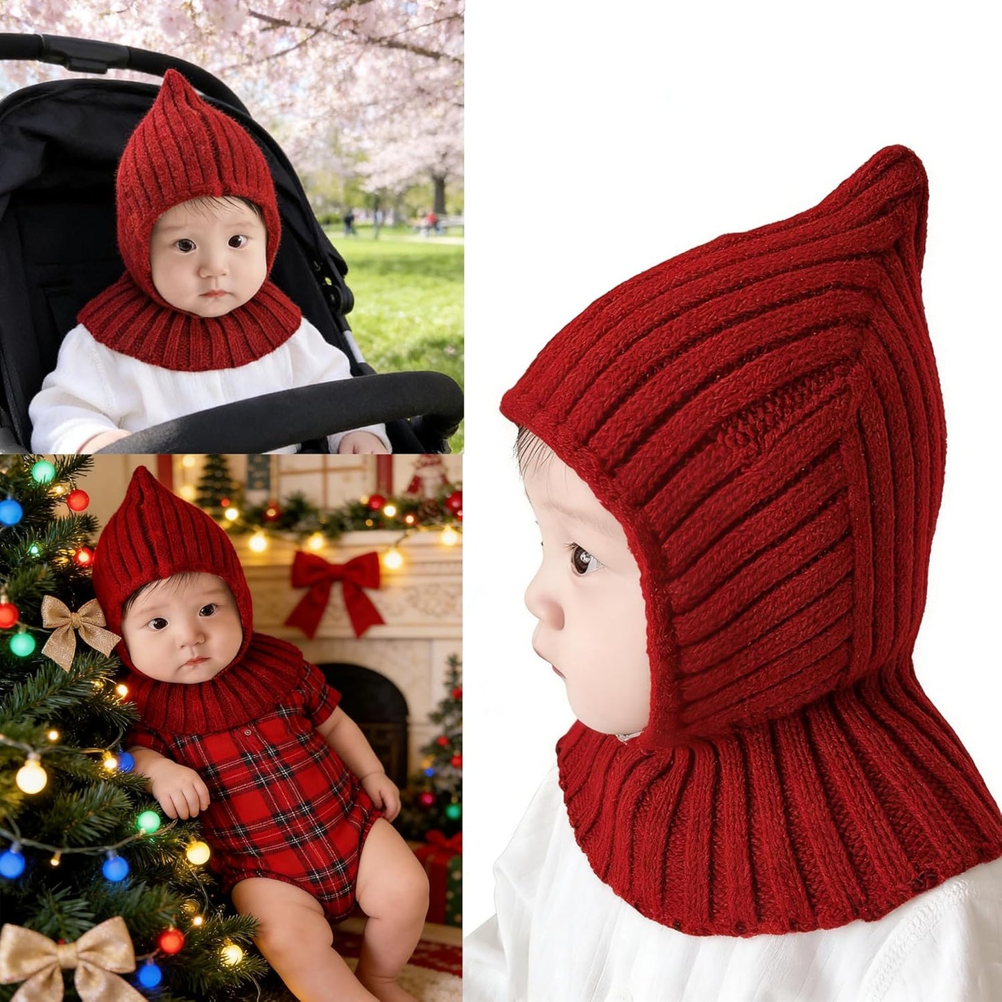 Infant Red Earflap Balaclava Beanie Hats Outdoor Cold Weather Ear Neck Protection Winter Warm 6-24 M Toddler