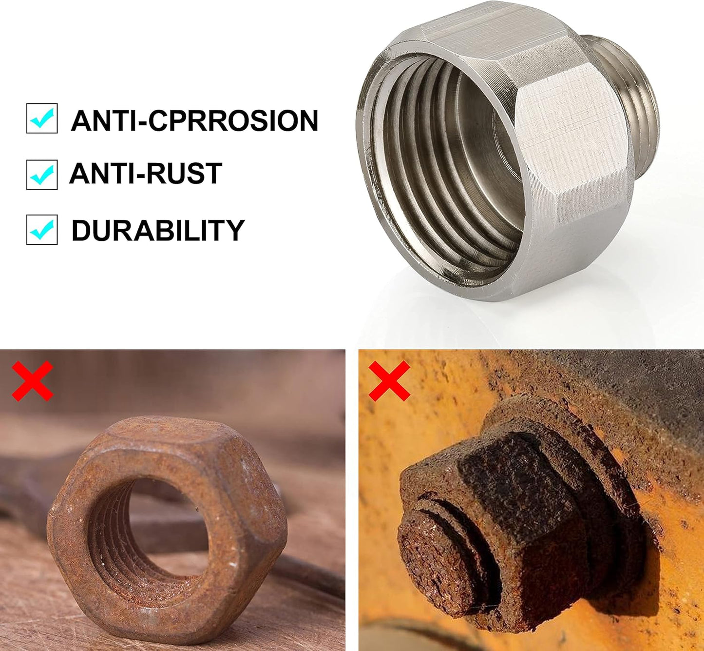 G 1/2 Female to 3/8 Male COMP Reducer Adapter, Brass Pipe Fittings Water Hose Adapter, Compression Fitting for Kitchen Bathroom Faucet, Pipe Connector with Rubber Washer,(2 Pack)
