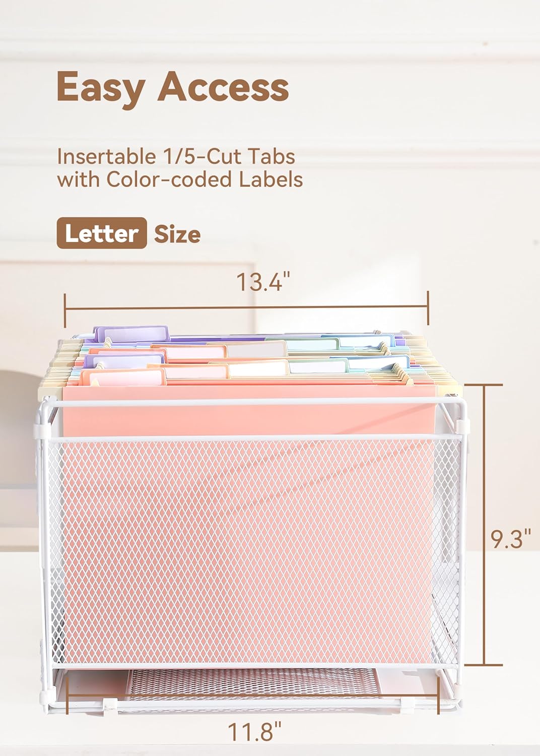 Plastic Extra Capacity Hanging File Folders, 2" Pastel Expanding Pocket, Heavy Duty for Filing Cabinet, Insertable 1/5-Cut Tabs, Letter Size - 12 Pack