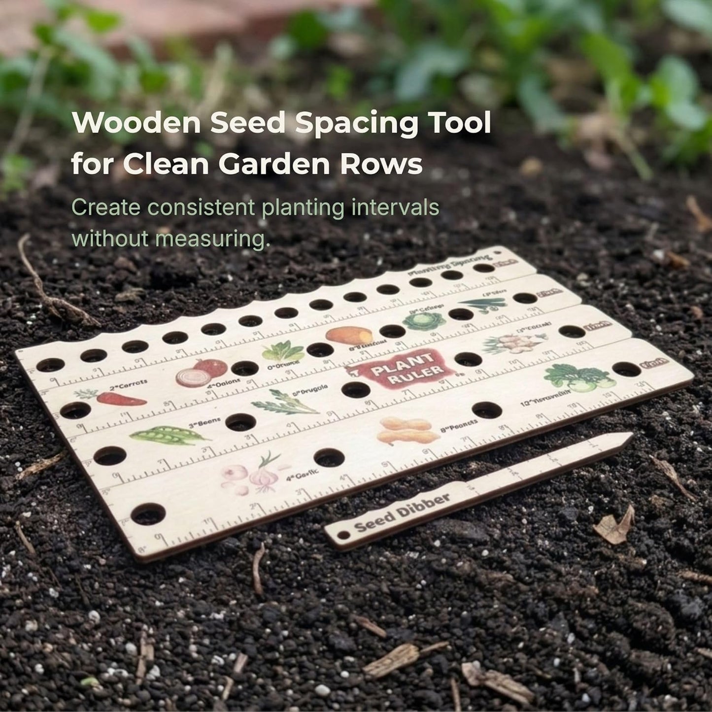 Plant Ruler by Snurfado – Wooden Seed Spacing Tool for Vegetable Gardens – Garden Planting Guide for Precise Row Planting in Raised Beds & In-Ground Soil