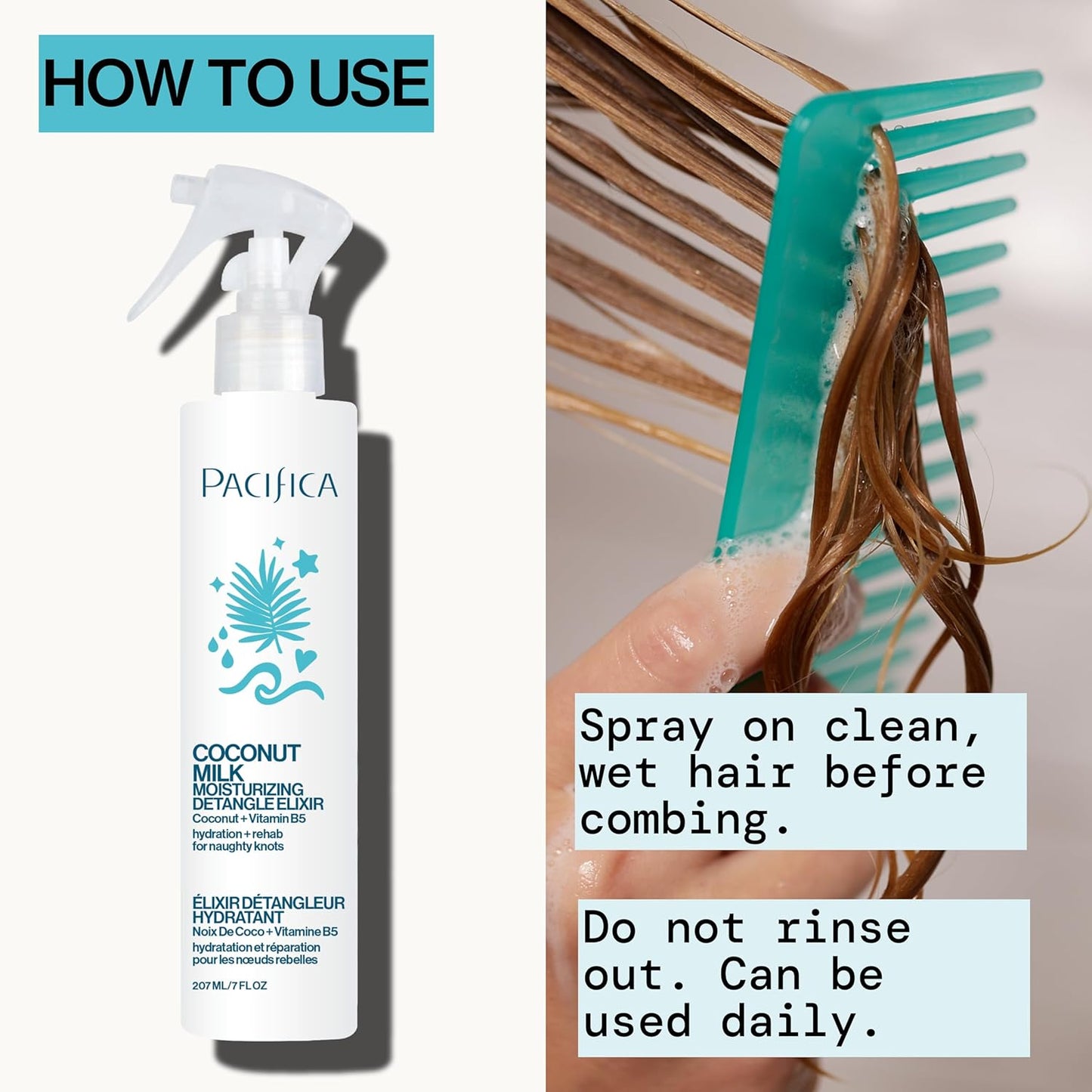 Pacifica Coconut Milk Hair Detangler Spray – Leave-In Conditioning Elixir for Tangle-Free Hair – Instantly Detangles Knots, Adds Shine & Moisture, Prevents Breakage & Frizz – Vegan & Cruelty-Free | Vegan, Cruelty-Free