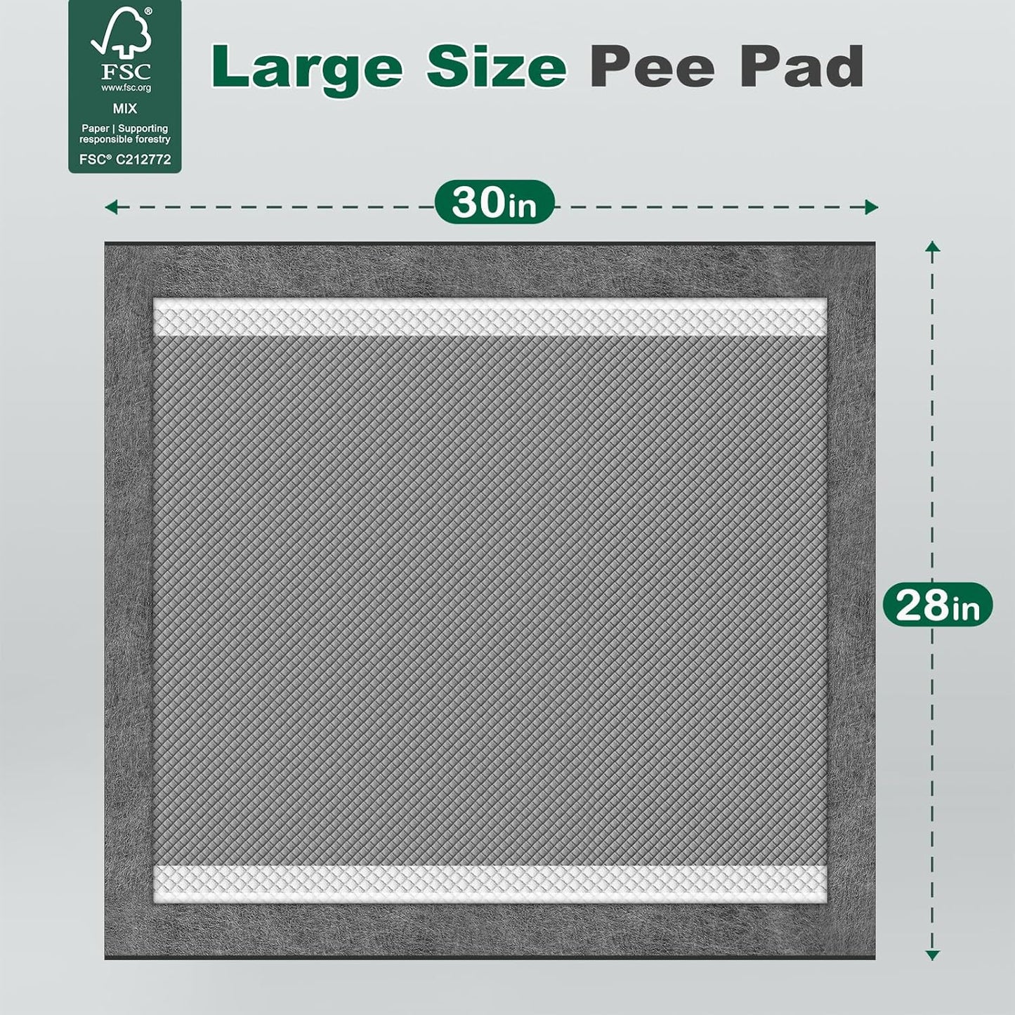 MIZOK Dog Pee Pads Charcoal, 28"x30" Large Wee Wee Pads for Dogs, Superior Odor Protection, Super Absorbent & Leak-Proof, Puppy Pads with Adhesive Tabs, Thick & Heavy (30 Counts)