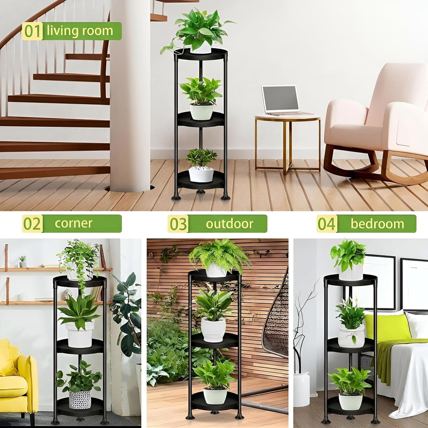 SYQ 3 Tier Plant Stand Indoor Outdoor - 34'' Extra-Tall Metal Plant Stands for Potted Plants Multiple Tiered Plant Shelf Vertical Black Iron Planter Rack Large Flower Pot Holder Table for Patio Corner