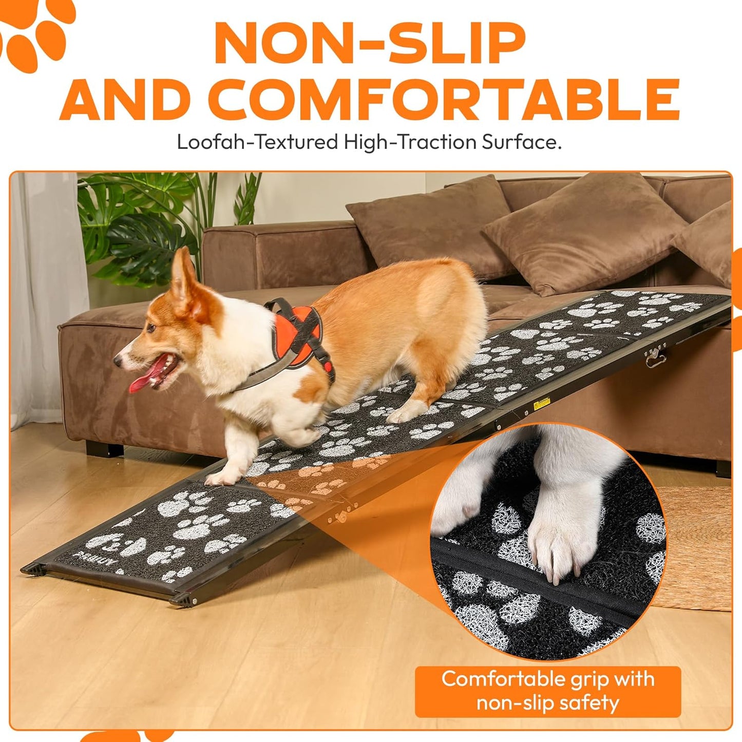 Dog Ramp for Car, Portable Folding Aluminum Pet Ramp with Non-Slip Paw Print Surface. Extra Wide Portable Ramp for Large, Small & Senior Dogs to Get in Cars, SUVs, Trucks & Beds, 71" Long & 17" Wide