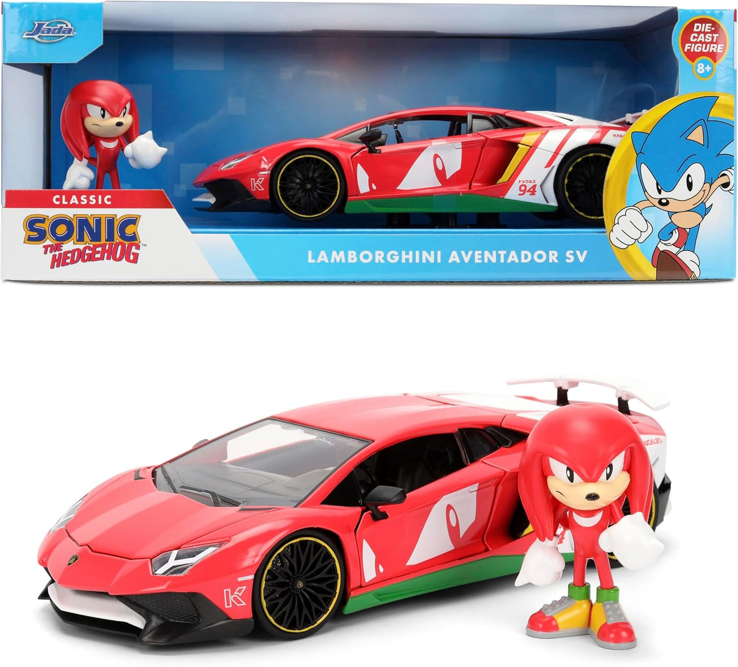 Jada Sonic Knuckles with Lamborghini Aventador SV – Hollywood Rides Die-Cast Vehicle & Knuckles Figure Toys – Opening Doors & Hood – Ages 8+