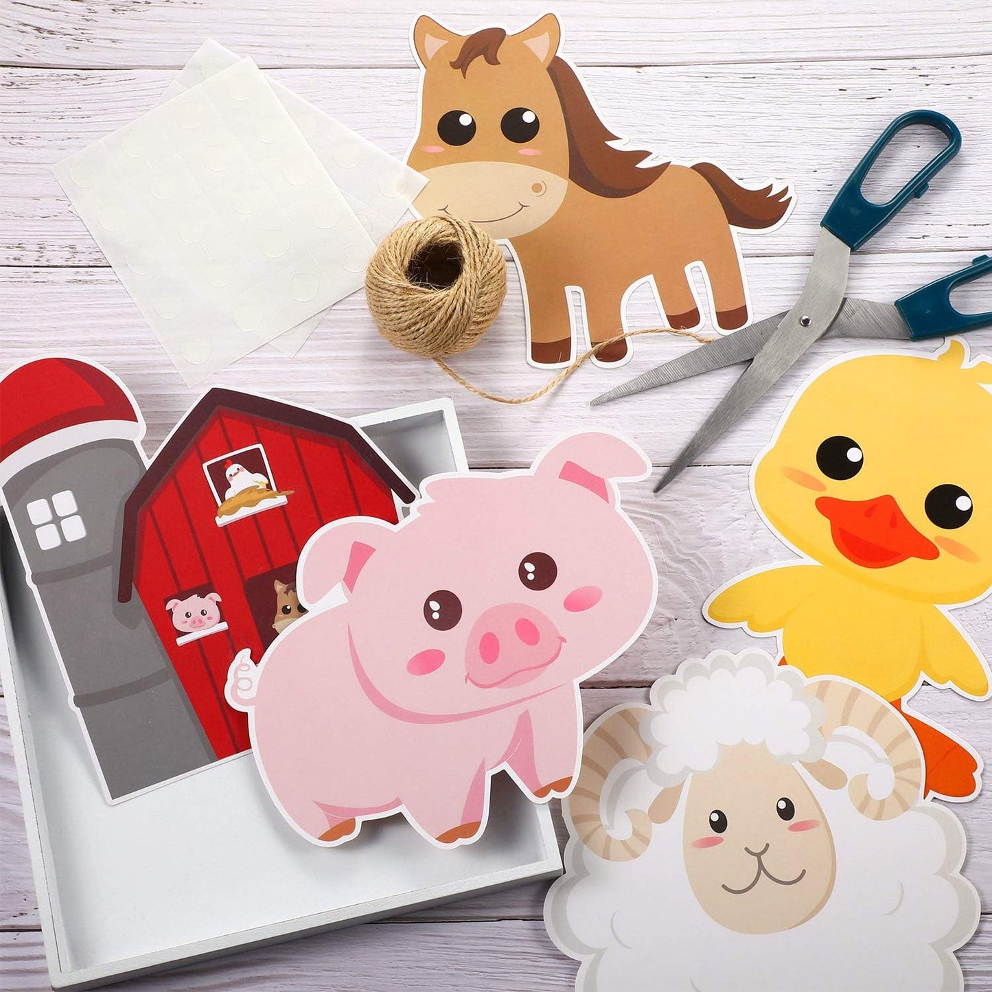 Blulu 35 Pcs Farm Animals Decor Farm Animal Cutouts for Baby Shower, Bulletin Board, Classroom Decor, Kindergarten, Birthday, Party Essentials with 80 Glue Point Dots