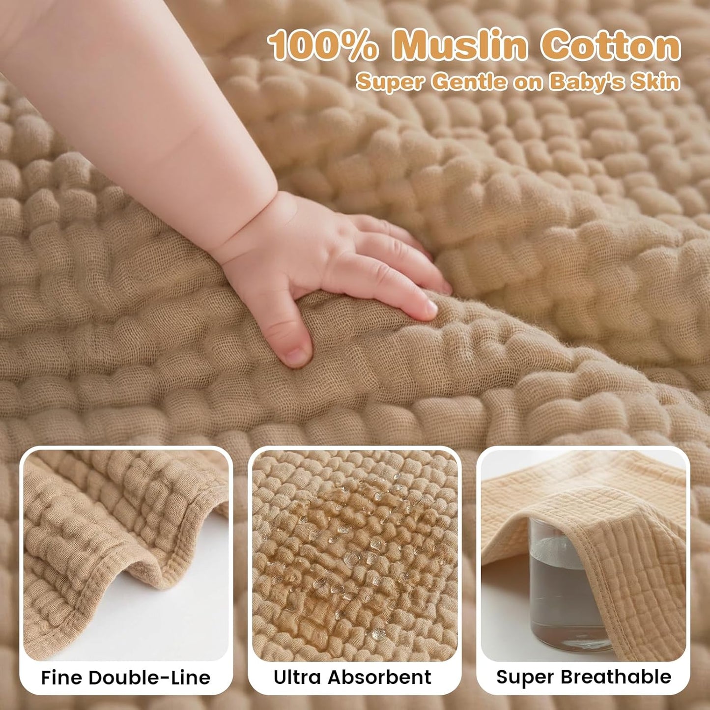Hooded Baby Bath Towels for Newborn, 2 Pack - 6-Layer 100% Muslin Cotton, Soft Absorbent Baby Towels with Hood for Babies, Infants & Toddlers, Large 32x32 Inch Unisex Newborn Baby Bath Essentials
