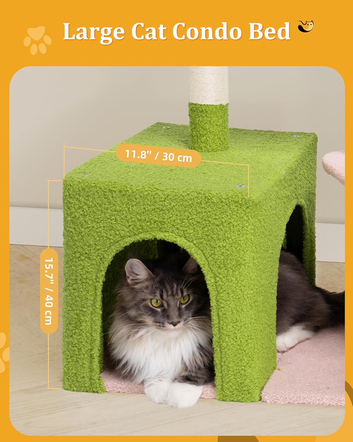 Flower Cat Tree for Indoor Cats, 2-Door Large Cat Condo Cave Bed for Big Adult Cats, 41.2'' Cute Cat Tower with Scratching Posts, Cozy Floral Perch and Hammock for Kittens, Green Pink