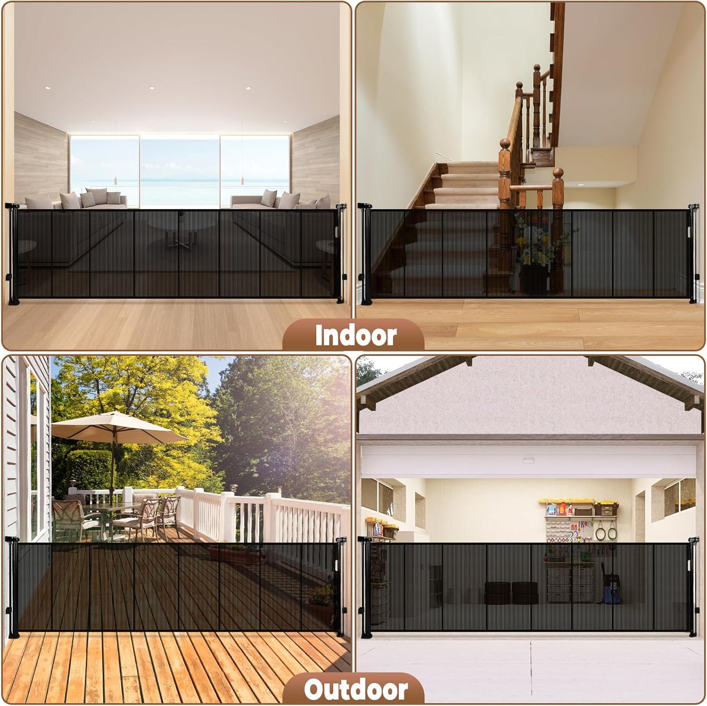 236" Retractable Baby Gate Extra Wide, 41" Tall Retractable Dog Gate for Stairs, Doorways, Decks, Mesh Gate Long Child Gate Pet Gate for Indoor, Outdoor, with Reinforced Mesh Rods, Dual Locks