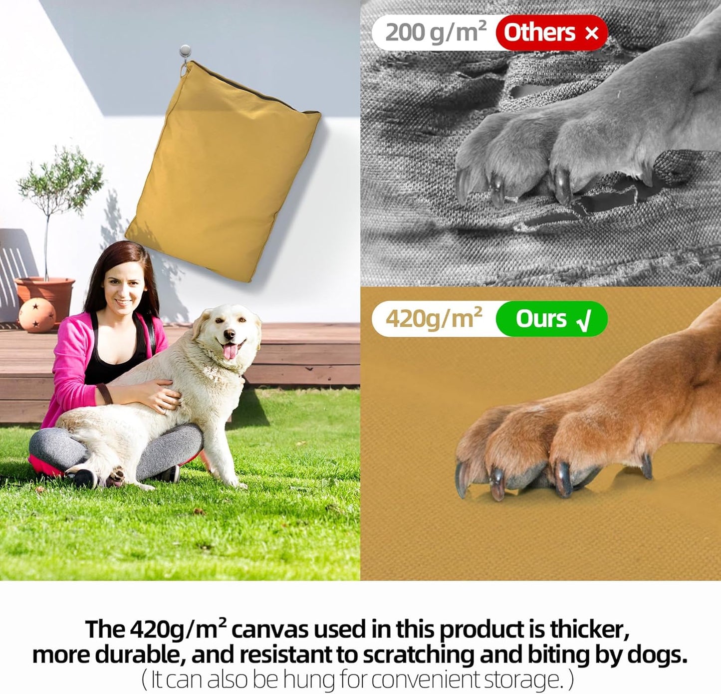 Sytopia 36 Inch Waterproof Indestructible Canvas Outdoor Dog Bed for Large and Medium Dogs, Chew Proof Dog Crate Bed with Washable Removable Cover, Indoor Outdoor Patio Pet Pad, Yellow