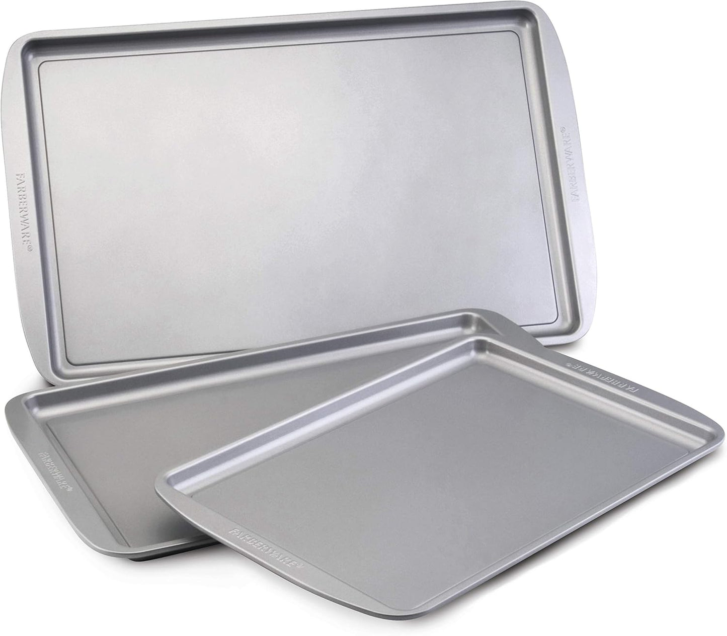 Farberware Nonstick Bakeware 3-Piece Cookie Pan Set, Gray