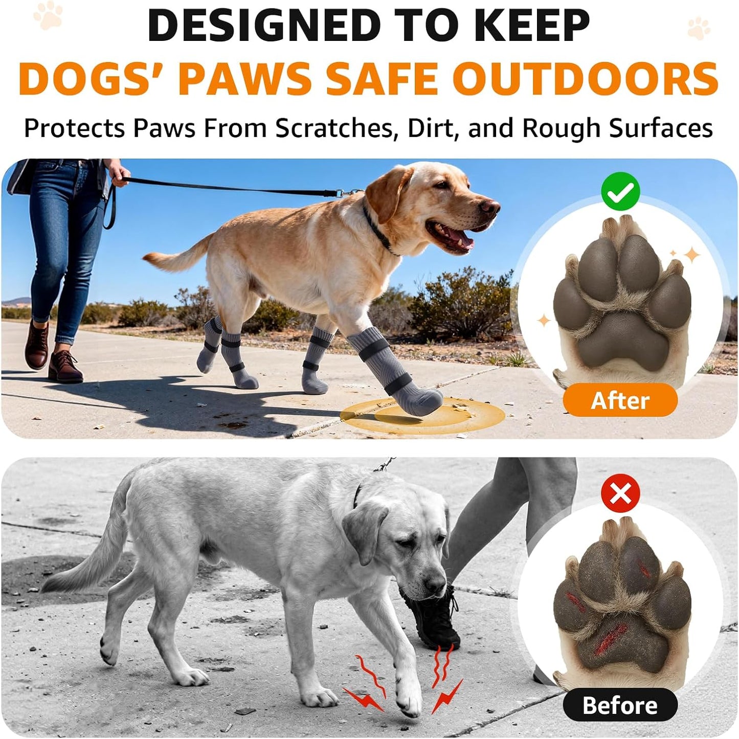 LOOBANI Outdoor Dog Socks Boots to Prevent Licking Paws, Dog Socks for Winter Hot Pavement, Dog Booties for Small Medium Large Senior Dogs, Dog Boots & Paw Protectors with Straps