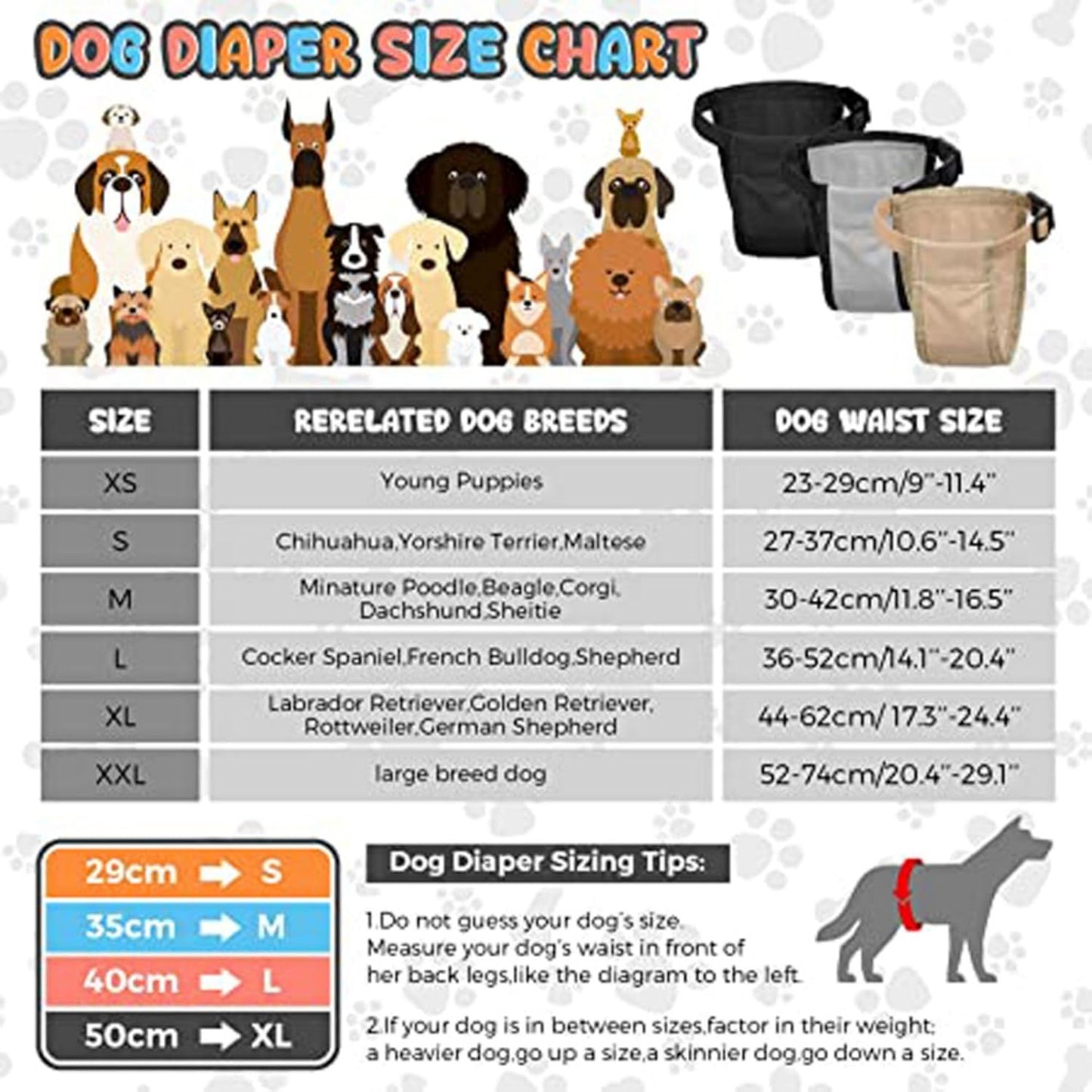 Washable Dog Diapers for Heat and Incontinence - Aimosheng Reusable Female Dog Diapers, Highly Absorbent, Adjustable Belly Bands for Large Dogs Black L